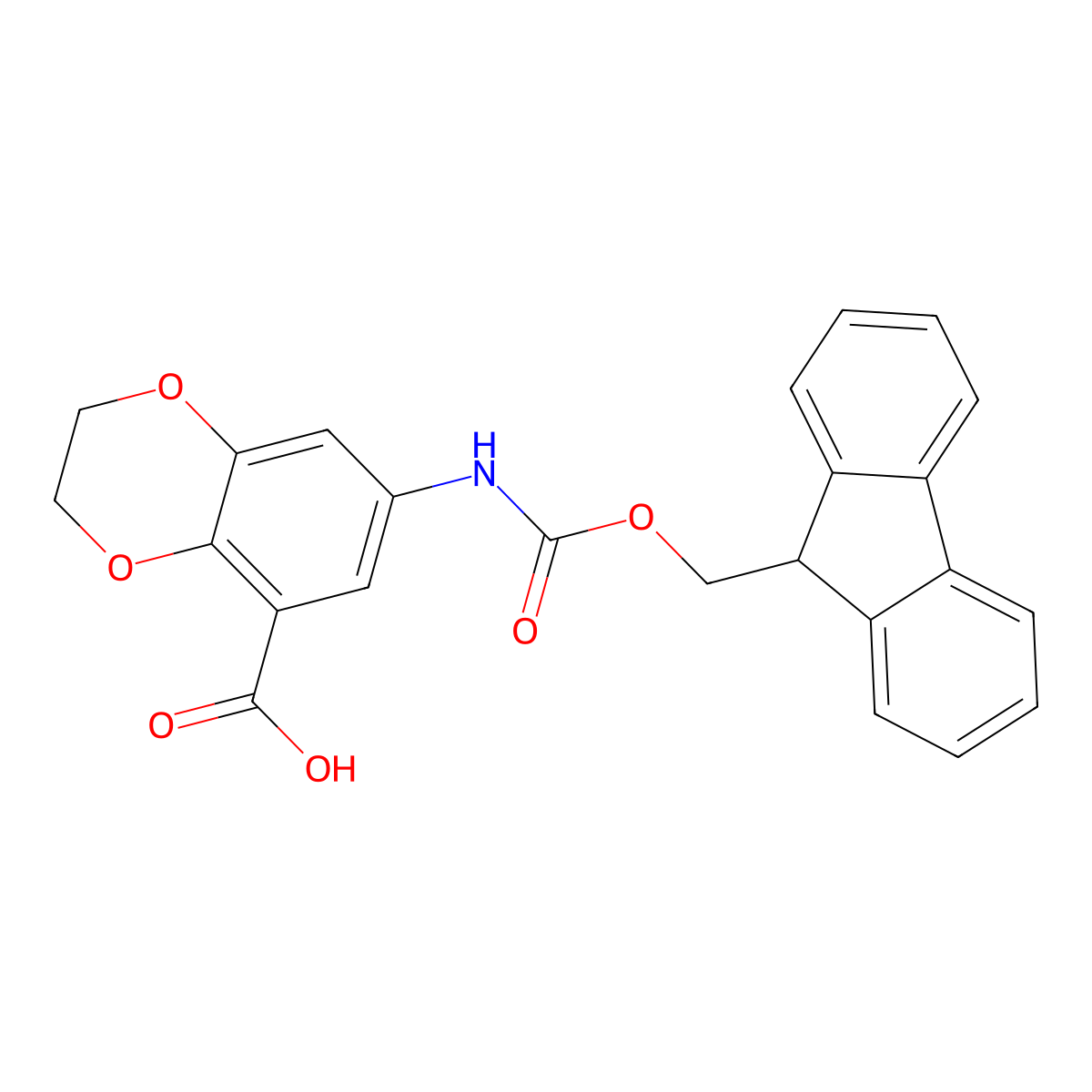7-((((9H-fluoren-9-yl)methoxy)carbonyl)amino)-2,3-dihydro-1,4-benzodioxine-5-carboxylic acid molecular structure, CAS 2243515-39-9