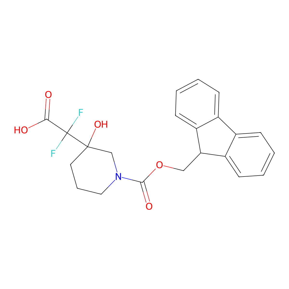 2-(1-{[(9H-fluoren-9-yl)methoxy]carbonyl}-3-hydroxypiperidin-3-yl)-2,2-difluoroacetic acid molecular structure, CAS 2243515-45-7