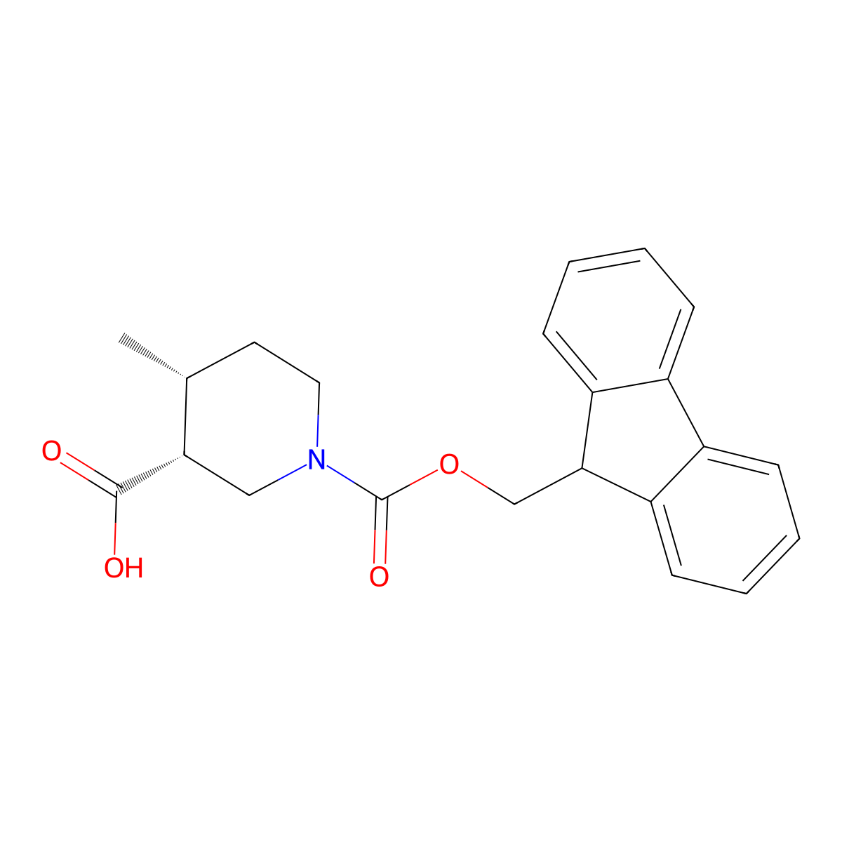 rac-(3R,4R)-1-(((9H-fluoren-9-yl)methoxy)carbonyl)-4-methylpiperidine-3-carboxylic acid molecular structure, CAS 2243515-47-9