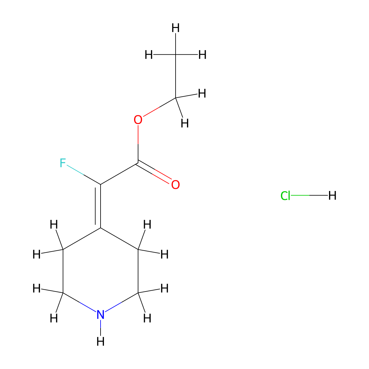 Ethyl2-fluoro-2-(piperidin-4-ylidene)acetatehydrochloride molecular structure, CAS 2243515-49-1