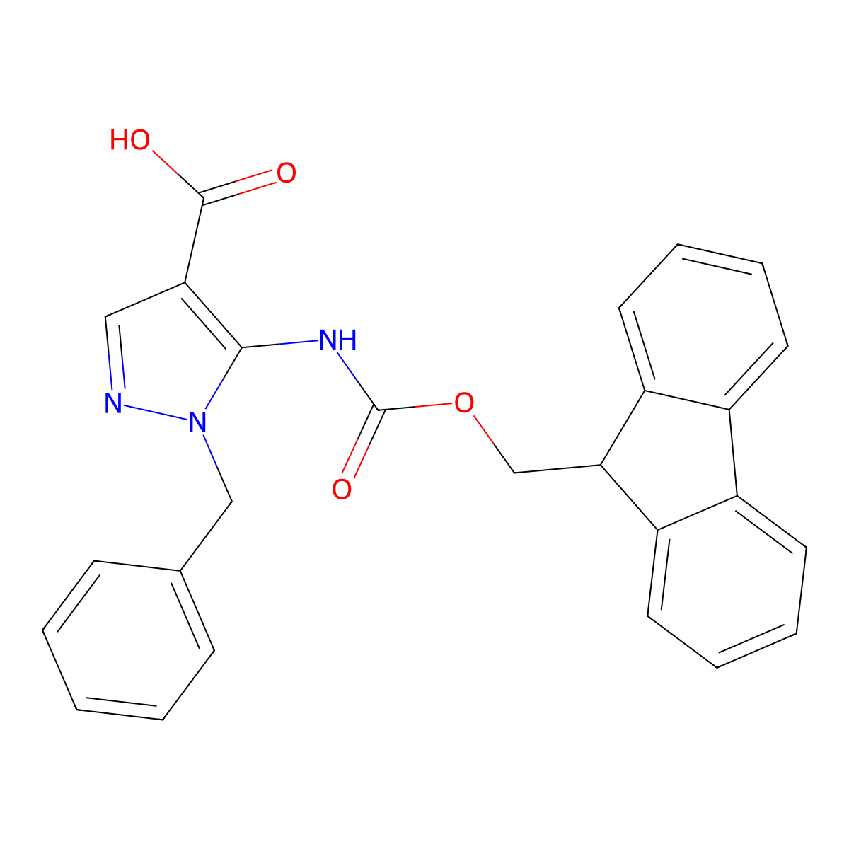 1-benzyl-5-({[(9H-fluoren-9-yl)methoxy]carbonyl}amino)-1H-pyrazole-4-carboxylic acid molecular structure, CAS 2243515-51-5
