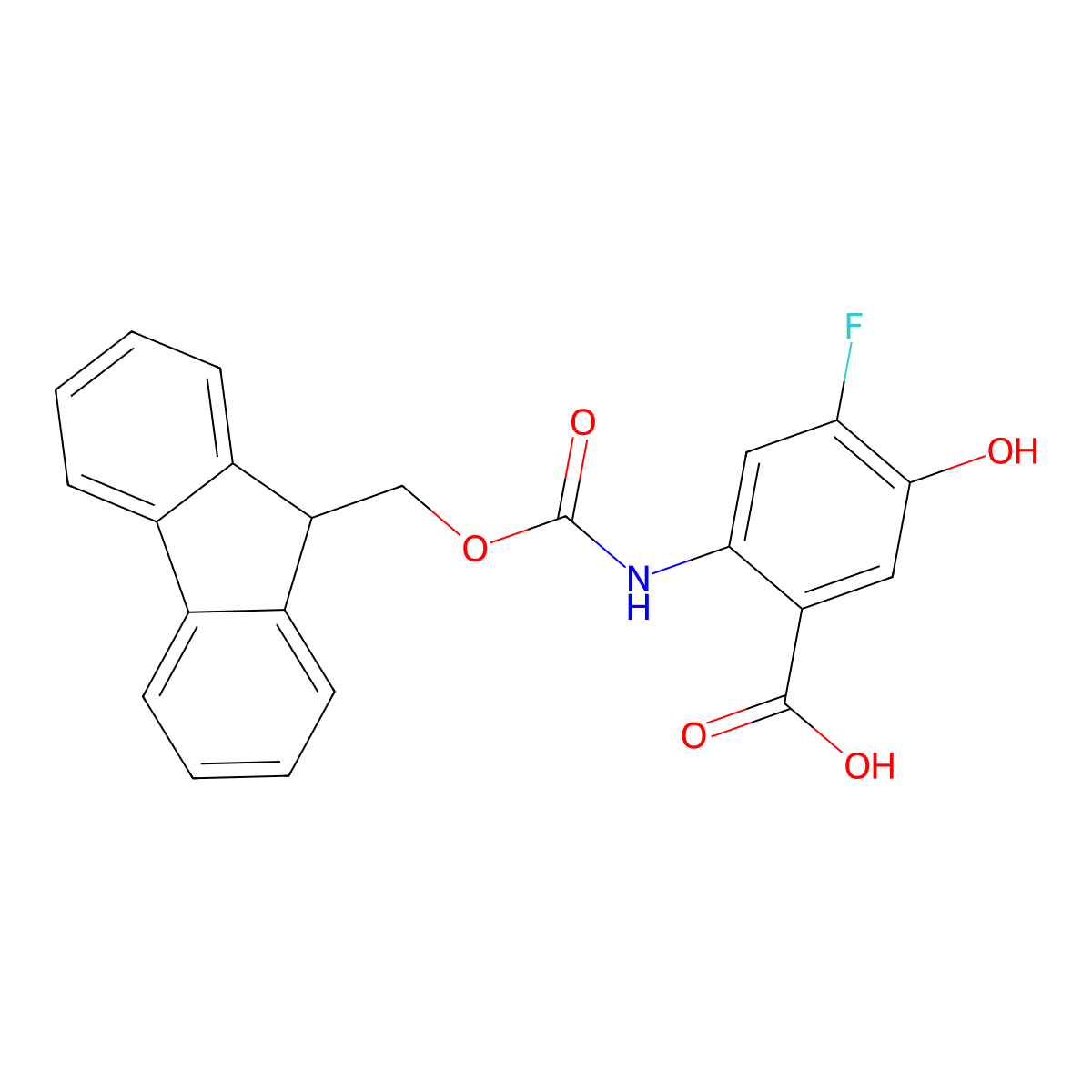 2-({[(9H-fluoren-9-yl)methoxy]carbonyl}amino)-4-fluoro-5-hydroxybenzoic acid molecular structure, CAS 2243515-79-7