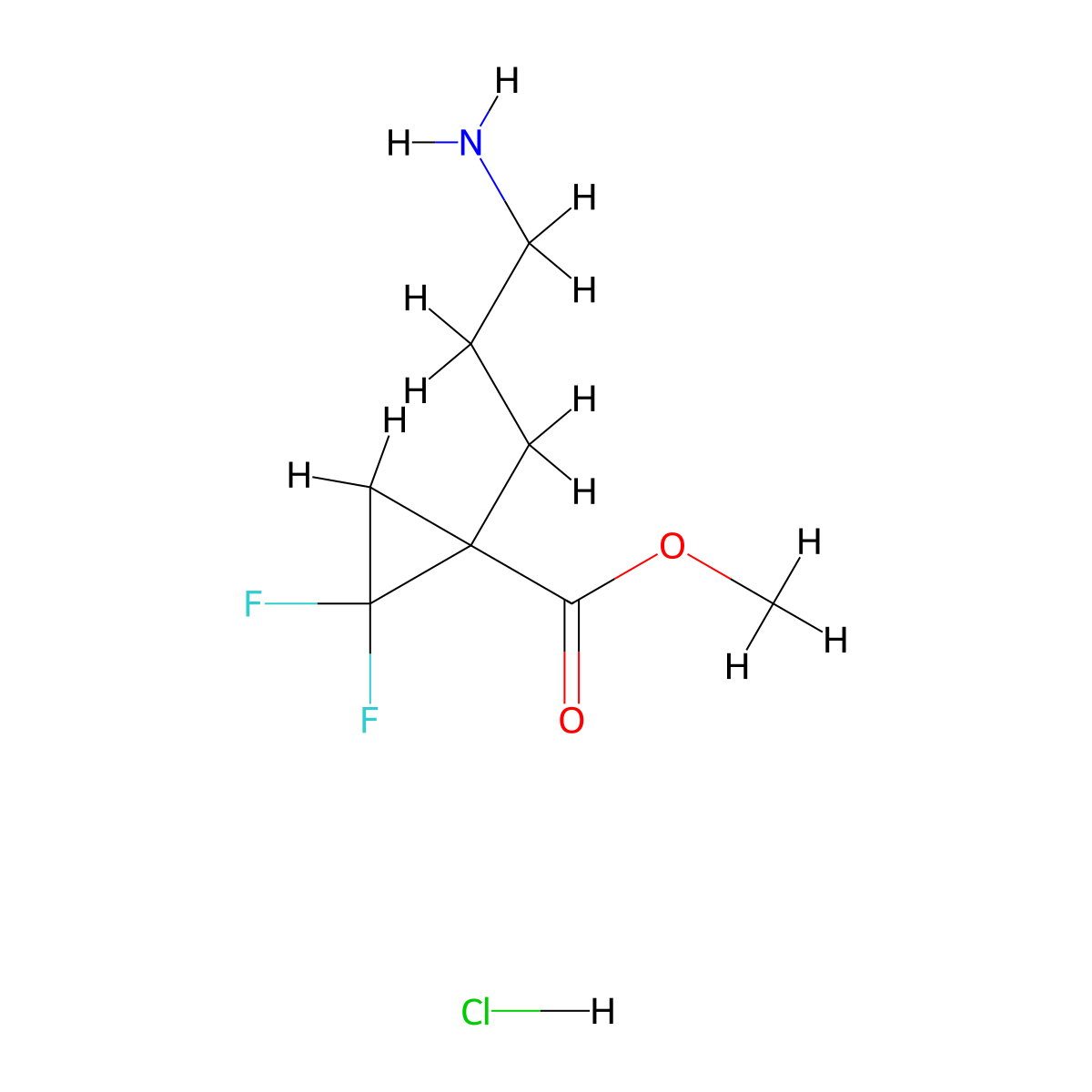 Methyl 1-(3-aminopropyl)-2,2-difluorocyclopropane-1-carboxylate hydrochloride molecular structure, CAS 2243515-84-4