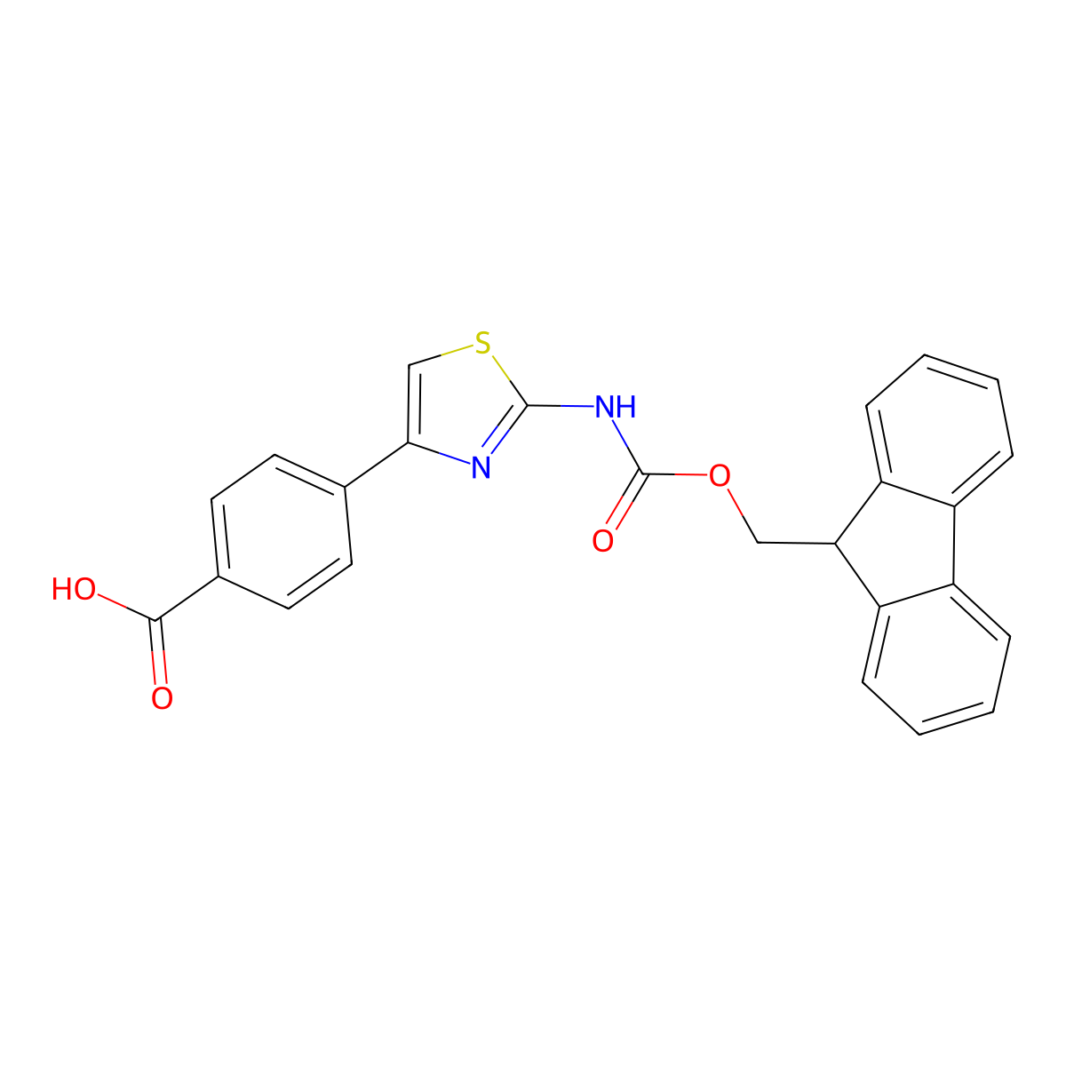 4-(2-((((9H-Fluoren-9-yl)methoxy)carbonyl)amino)thiazol-4-yl)benzoic acid molecular structure, CAS 2243515-91-3