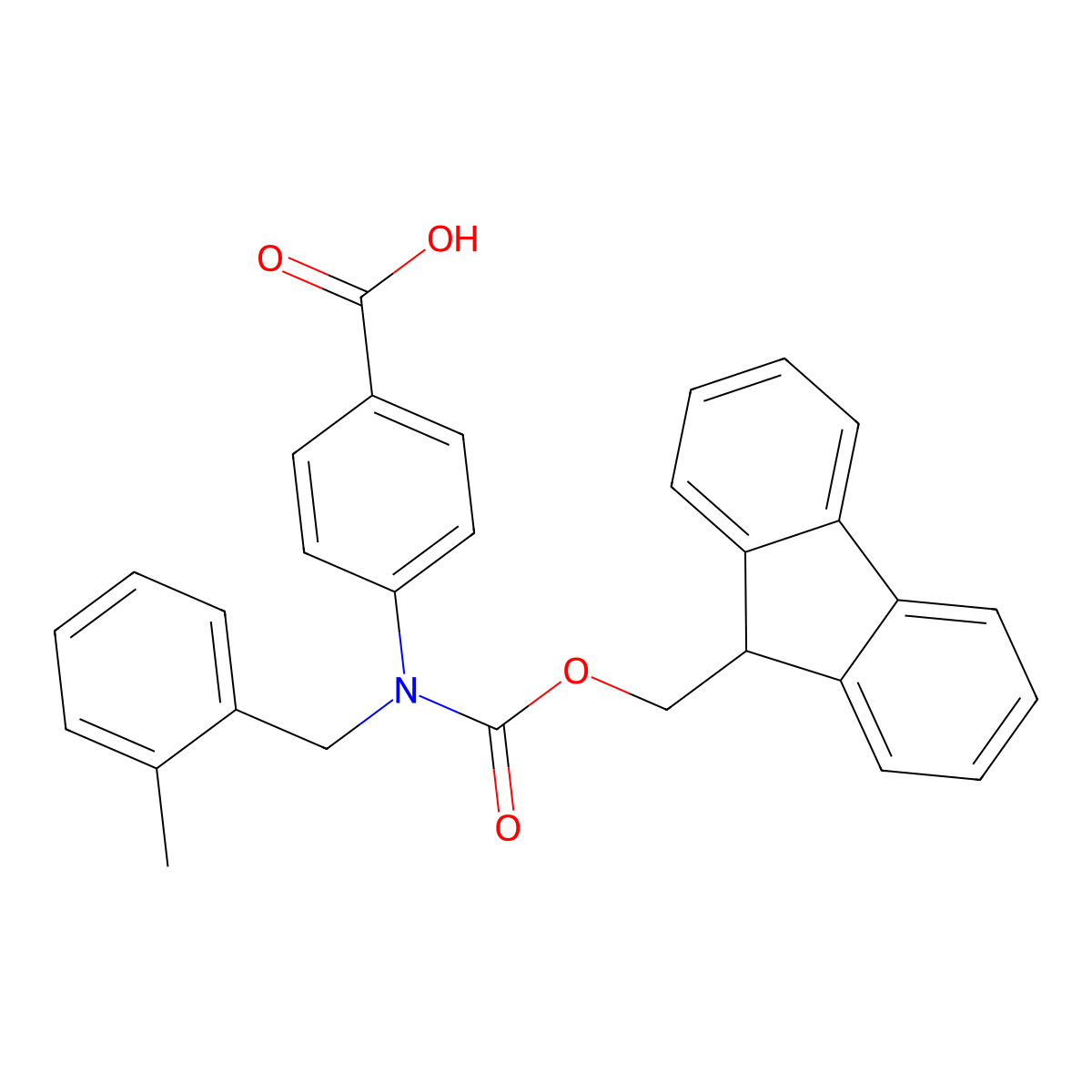 4-({[(9H-fluoren-9-yl)methoxy]carbonyl}[(2-methylphenyl)methyl]amino)benzoic acid molecular structure, CAS 2243516-08-5