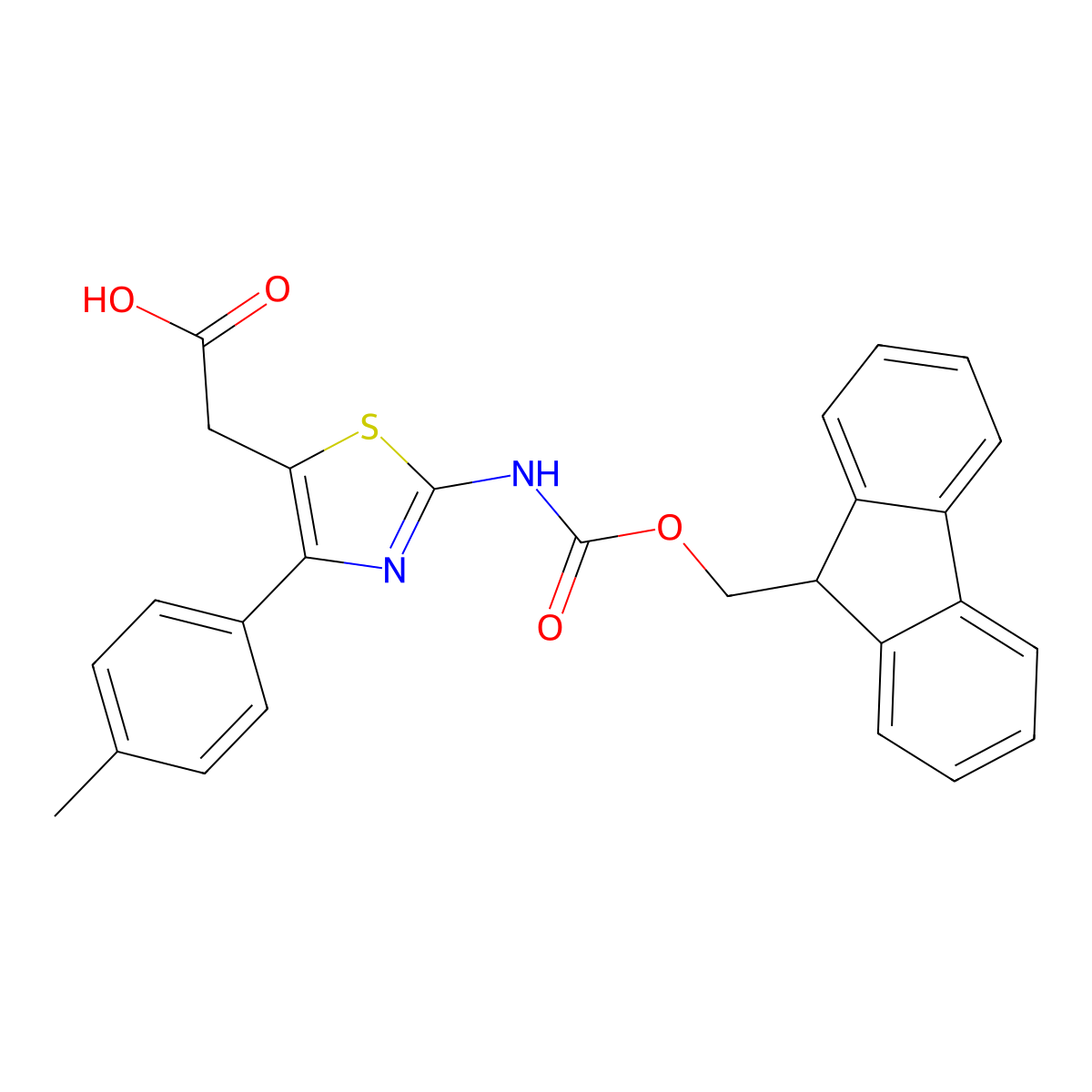 2-[2-({[(9H-fluoren-9-yl)methoxy]carbonyl}amino)-4-(4-methylphenyl)-1,3-thiazol-5-yl]acetic acid molecular structure, CAS 2243516-12-1