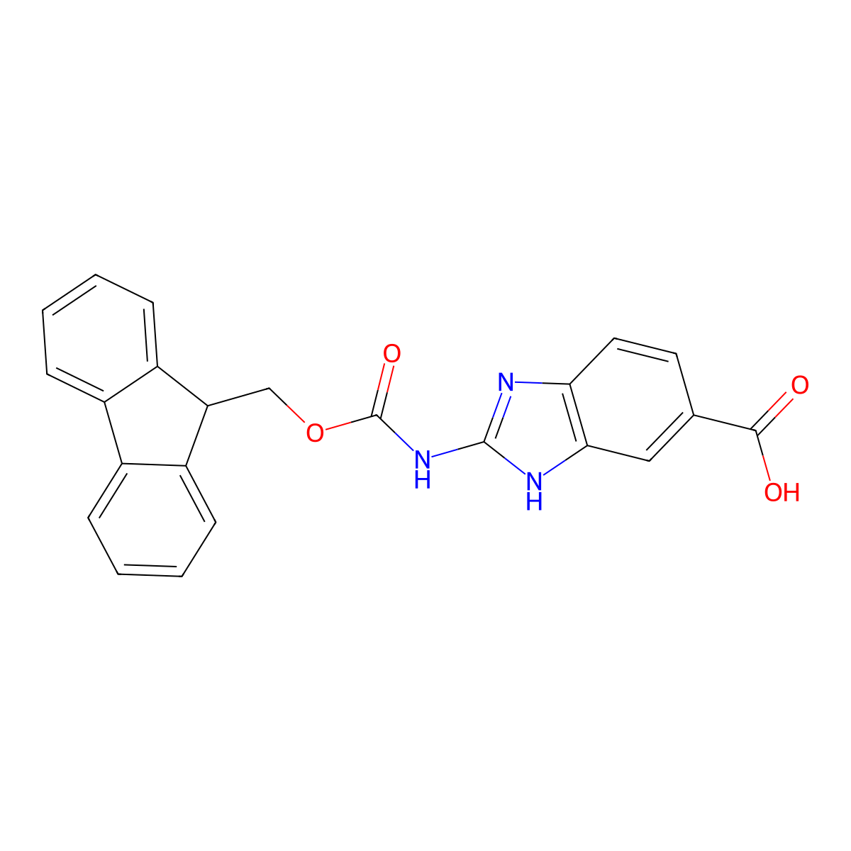 2-({[(9H-fluoren-9-yl)methoxy]carbonyl}amino)-1H-1,3-benzodiazole-5-carboxylic acid molecular structure, CAS 2243516-36-9