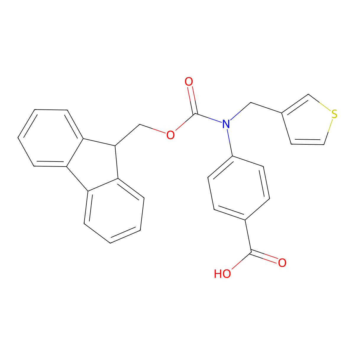 4-({[(9H-fluoren-9-yl)methoxy]carbonyl}[(thiophen-3-yl)methyl]amino)benzoic acid molecular structure, CAS 2243516-37-0