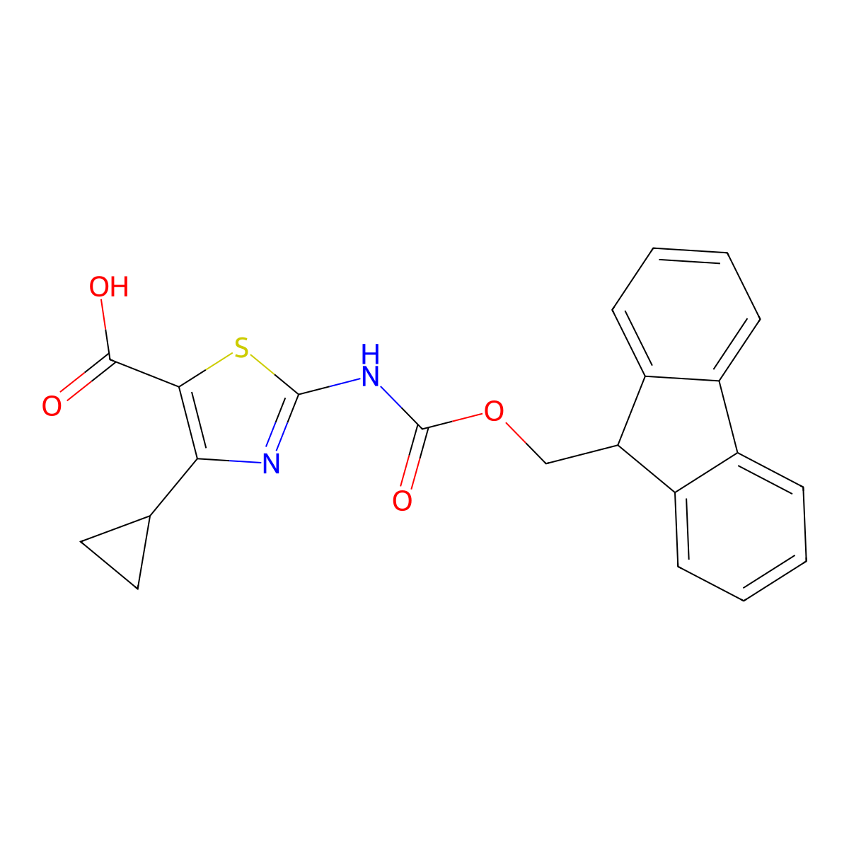 4-cyclopropyl-2-({[(9H-fluoren-9-yl)methoxy]carbonyl}amino)-1,3-thiazole-5-carboxylic acid molecular structure, CAS 2243516-40-5