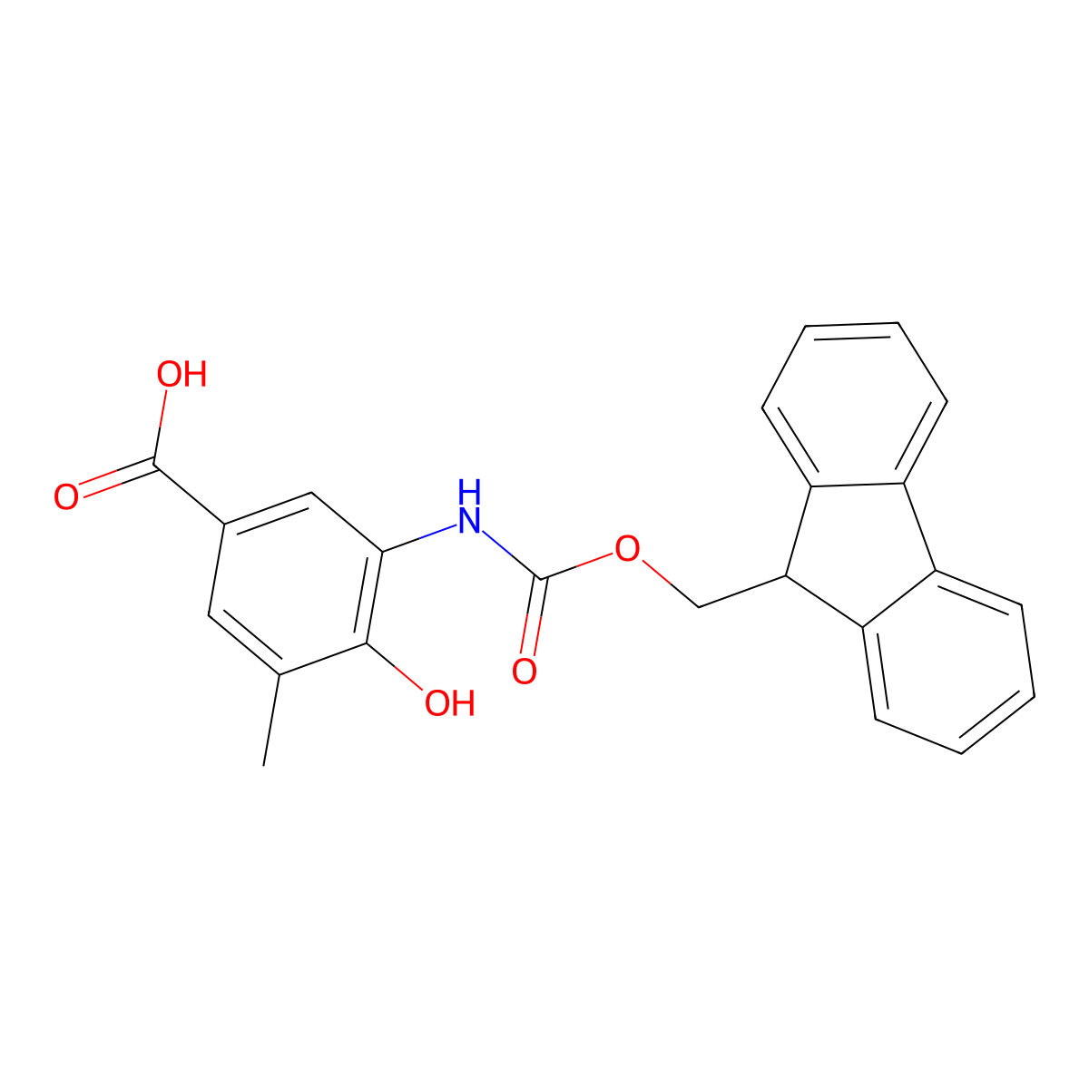 3-({[(9H-fluoren-9-yl)methoxy]carbonyl}amino)-4-hydroxy-5-methylbenzoic acid molecular structure, CAS 2243516-45-0