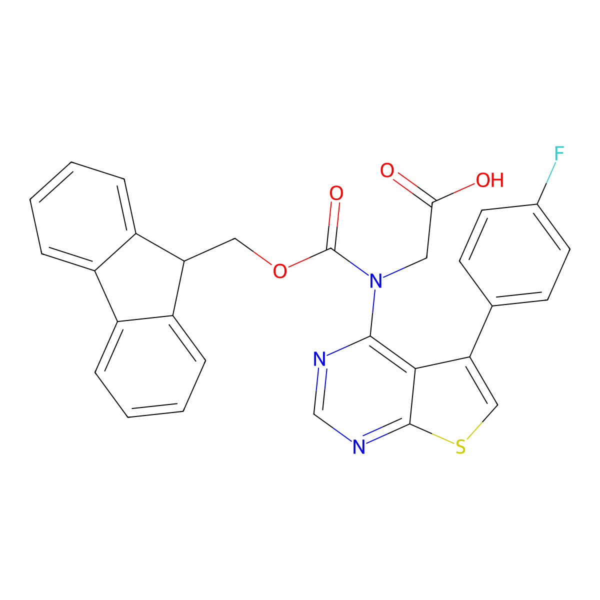 2-({[(9H-fluoren-9-yl)methoxy]carbonyl}[5-(4-fluorophenyl)thieno[2,3-d]pyrimidin-4-yl]amino)acetic acid molecular structure, CAS 2243516-78-9