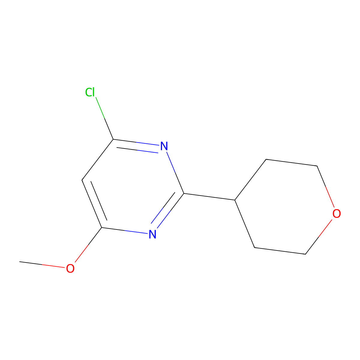 4-Chloro-6-methoxy-2-(oxan-4-yl)pyrimidine molecular structure, CAS 2243516-79-0