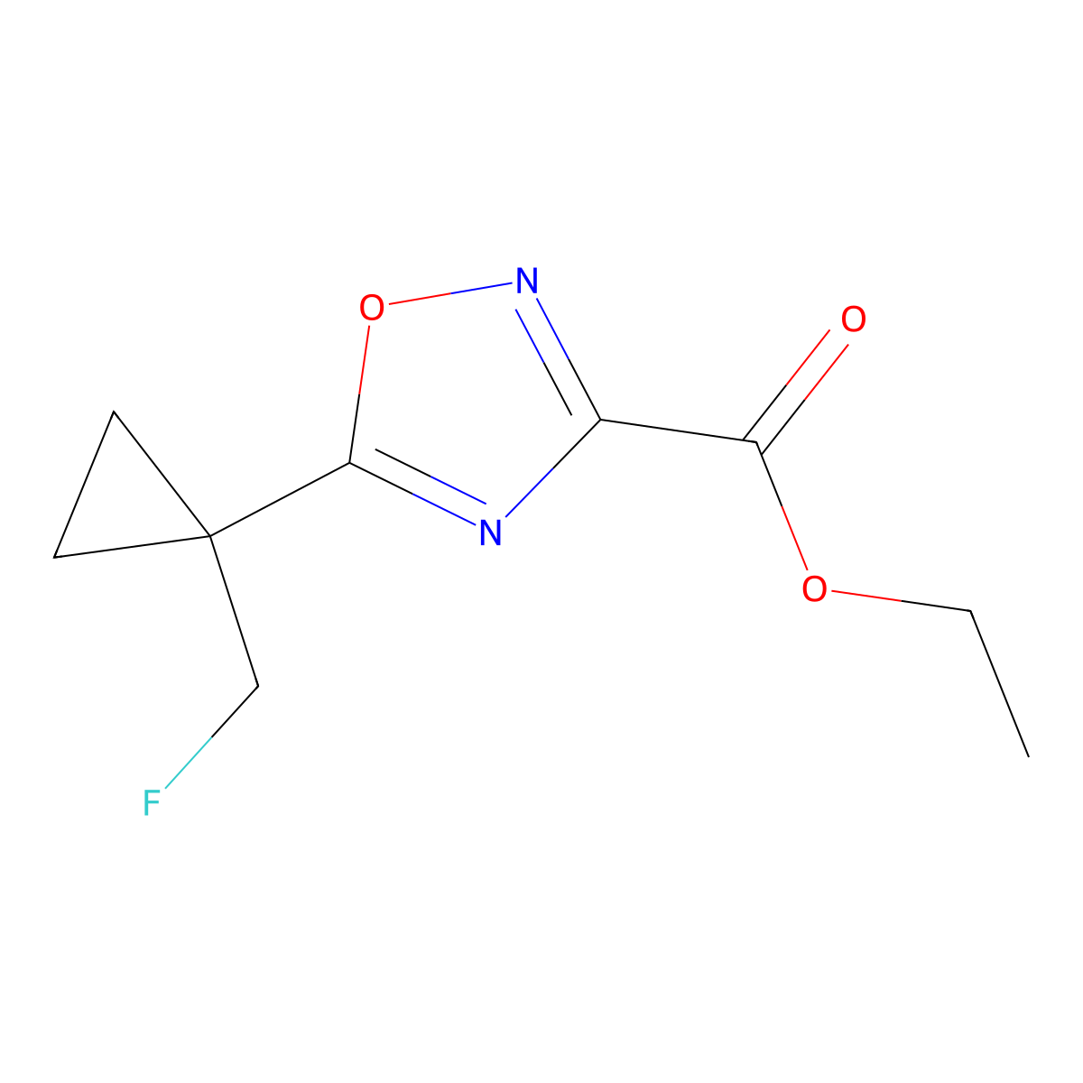 Ethyl 5-[1-(fluoromethyl)cyclopropyl]-1,2,4-oxadiazole-3-carboxylate molecular structure, CAS 2243521-15-3