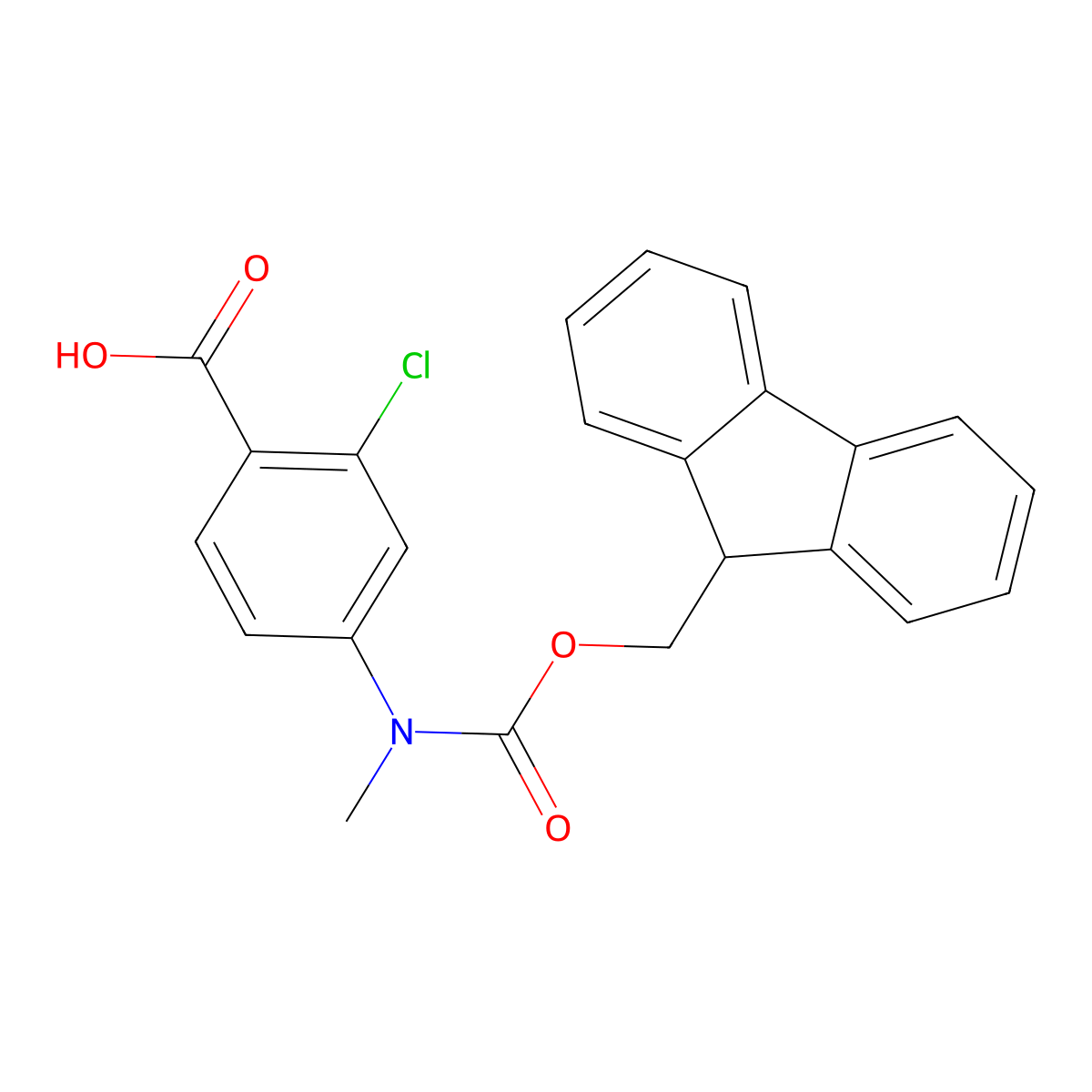 2-chloro-4-({[(9H-fluoren-9-yl)methoxy]carbonyl}(methyl)amino)benzoic acid molecular structure, CAS 2243521-75-5