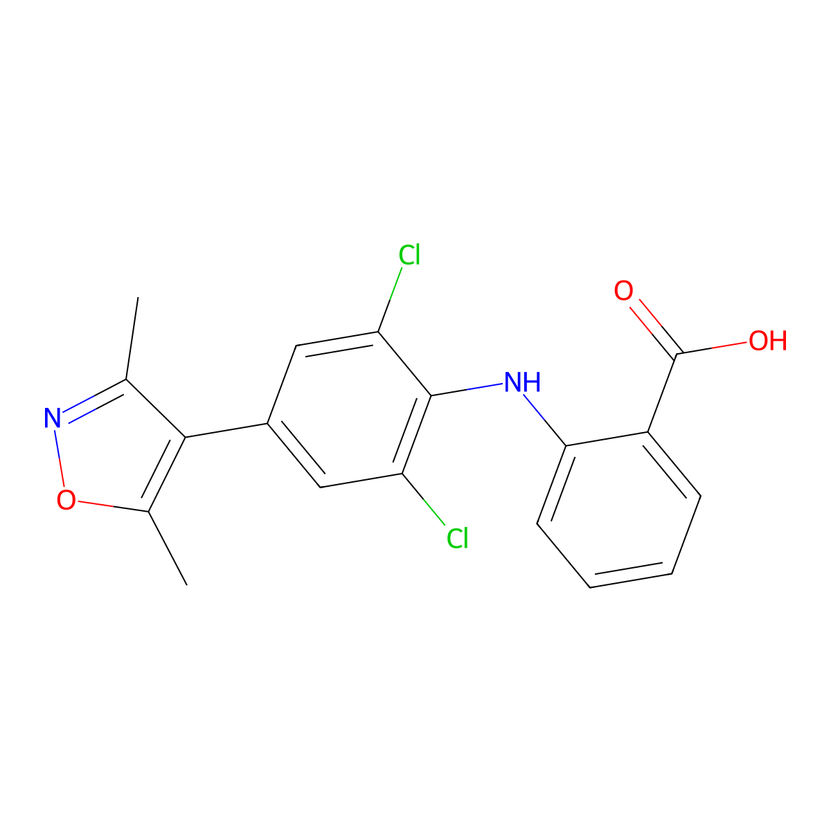 2-((2,6-Dichloro-4-(3,5-dimethylisoxazol-4-yl)phenyl)amino)benzoic acid molecular structure, CAS 2243736-35-6