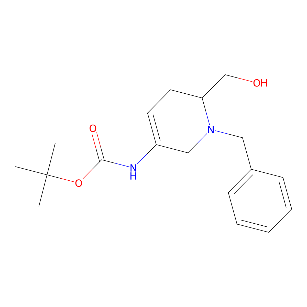 (1-Benzyl-6-hydroxymethyl-1,2,5,6-tetrahydro-pyridin-3-yl)-carbamic acid tert-butyl ester molecular structure, CAS 2243961-47-7