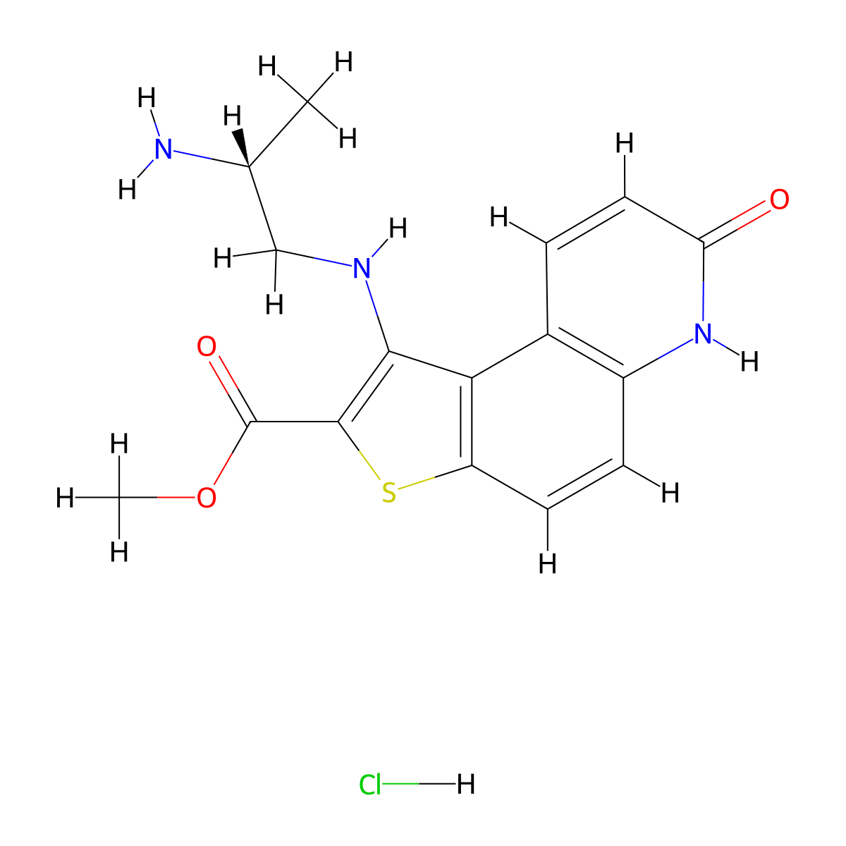 Methyl (R)-1-((2-aminopropyl)amino)-7-oxo-6,7-dihydrothieno[3,2-f]quinoline-2-carboxylate hydrochloride molecular structure, CAS 2243972-70-3