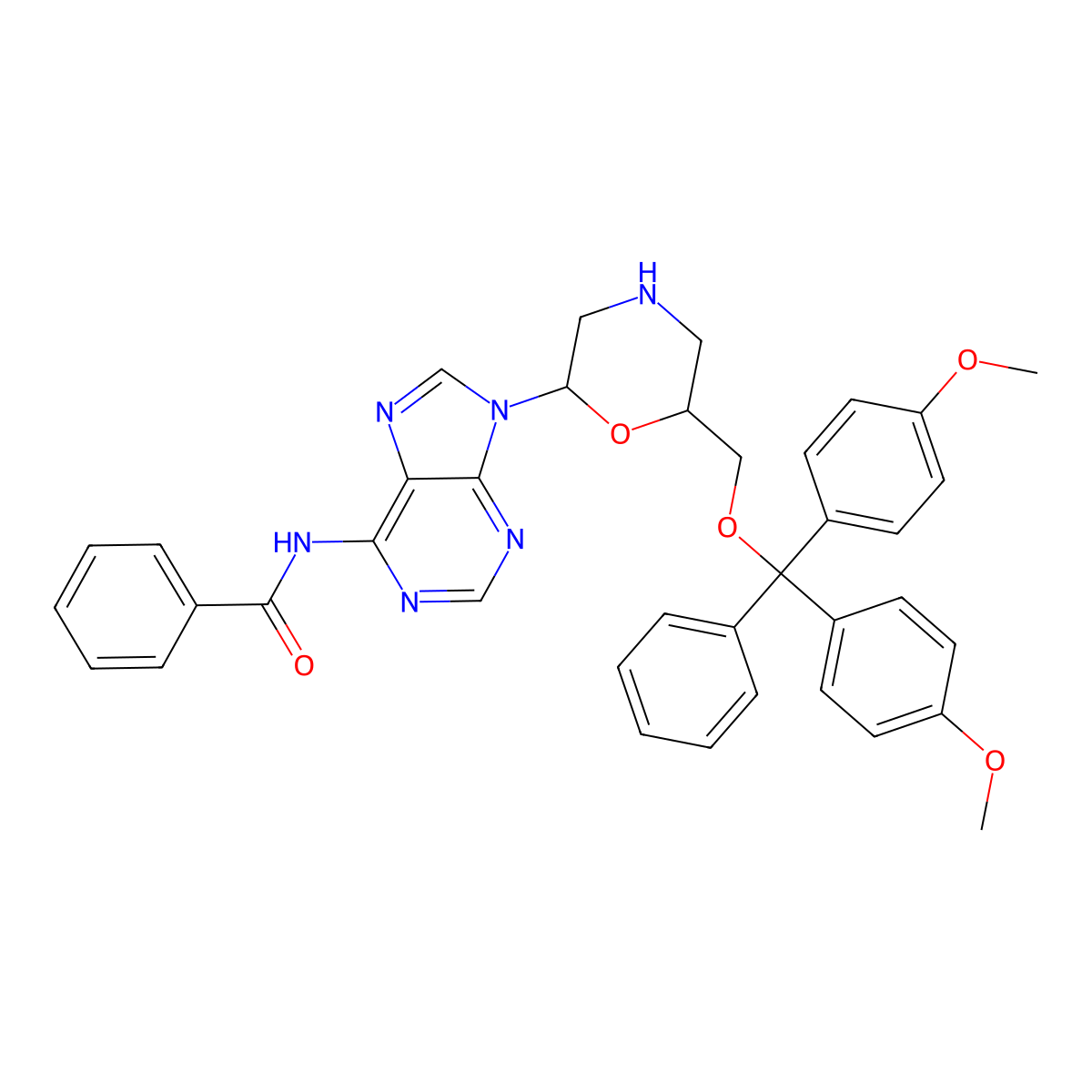 N6-Benzoyl-7'-O-DMT-morpholino adenine molecular structure, CAS 2243974-77-6