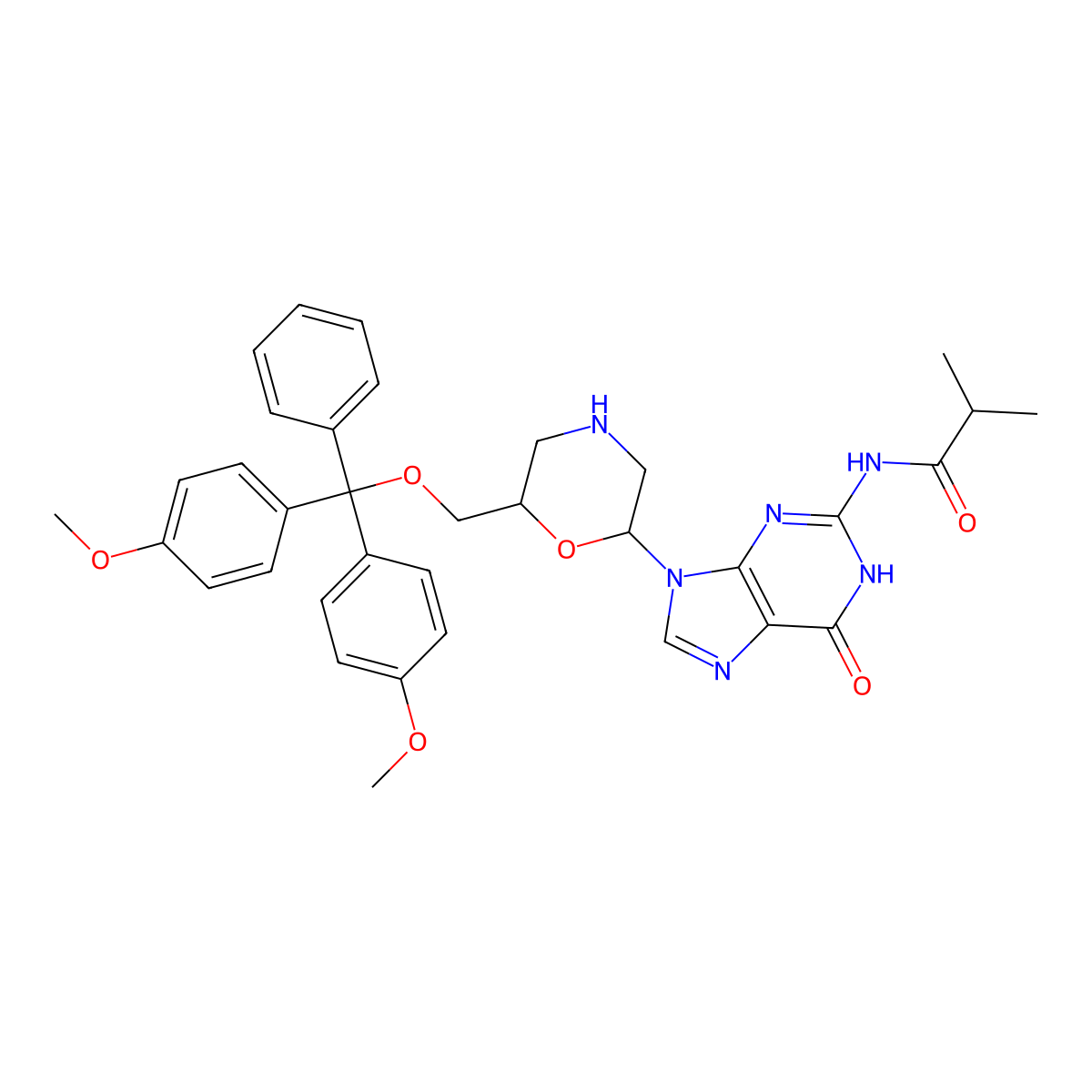 N2-iso-Butyroyl-7'-O-DMT-morpholinoguanine molecular structure, CAS 2243974-78-7