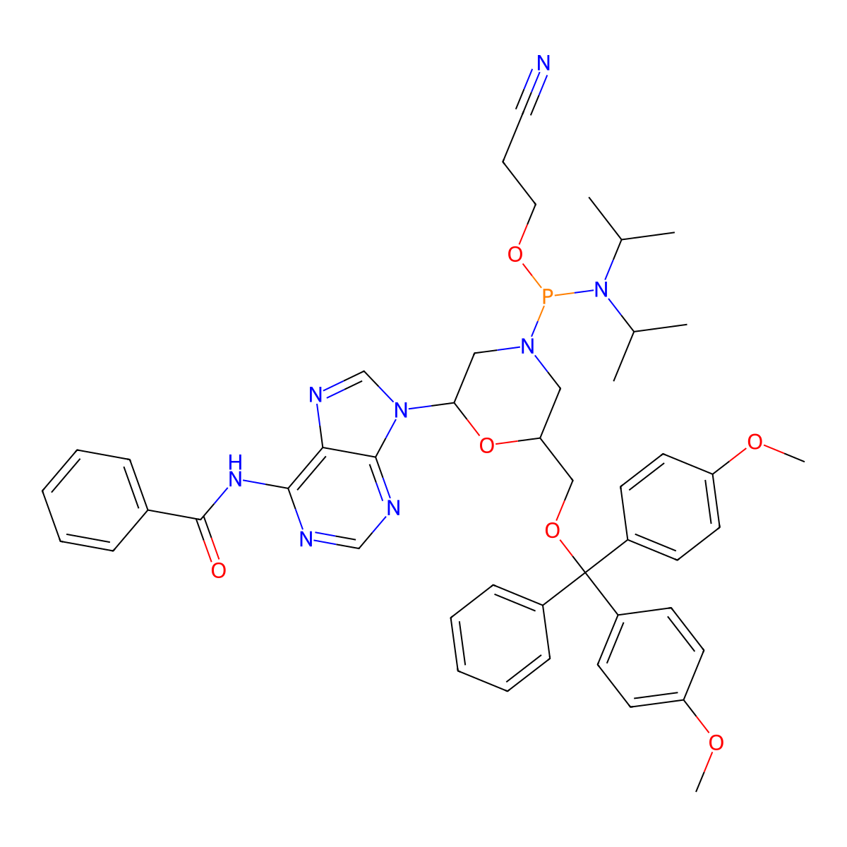 N6-Benzoyl-5'-O-DMT-morpholinoadenosine-N'-CE phosphoramidite molecular structure, CAS 2243974-80-1
