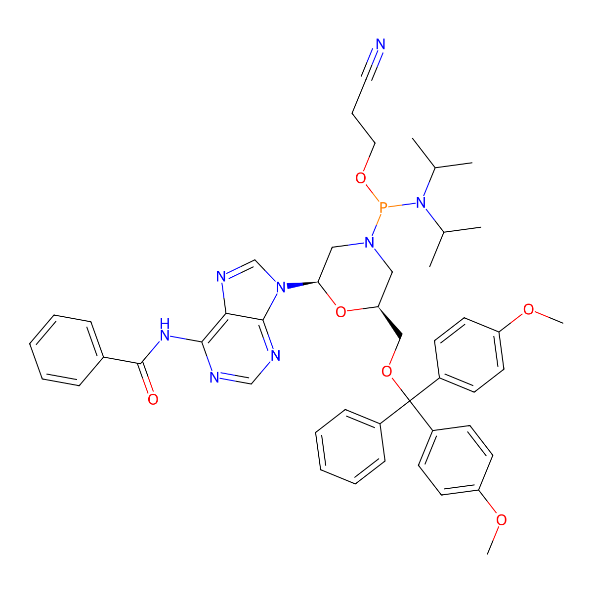 N6-Benzoyl-5'-O-DMT-morpholinoadenosine-N'-CE phosphoramidite molecular structure, CAS 2243974-80-1