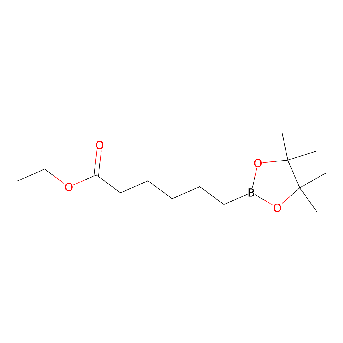 Ethyl 6-(tetramethyl-1,3,2-dioxaborolan-2-yl)hexanoate molecular structure, CAS 2243982-06-9