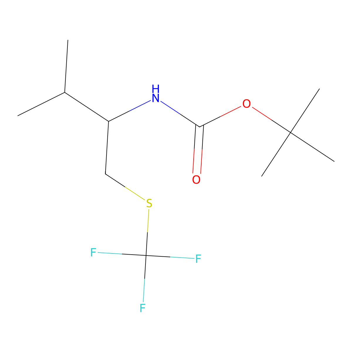tert-Butyl (R)-(3-methyl-1-((trifluoromethyl)thio)butan-2-yl)carbamate molecular structure, CAS 2244064-17-1