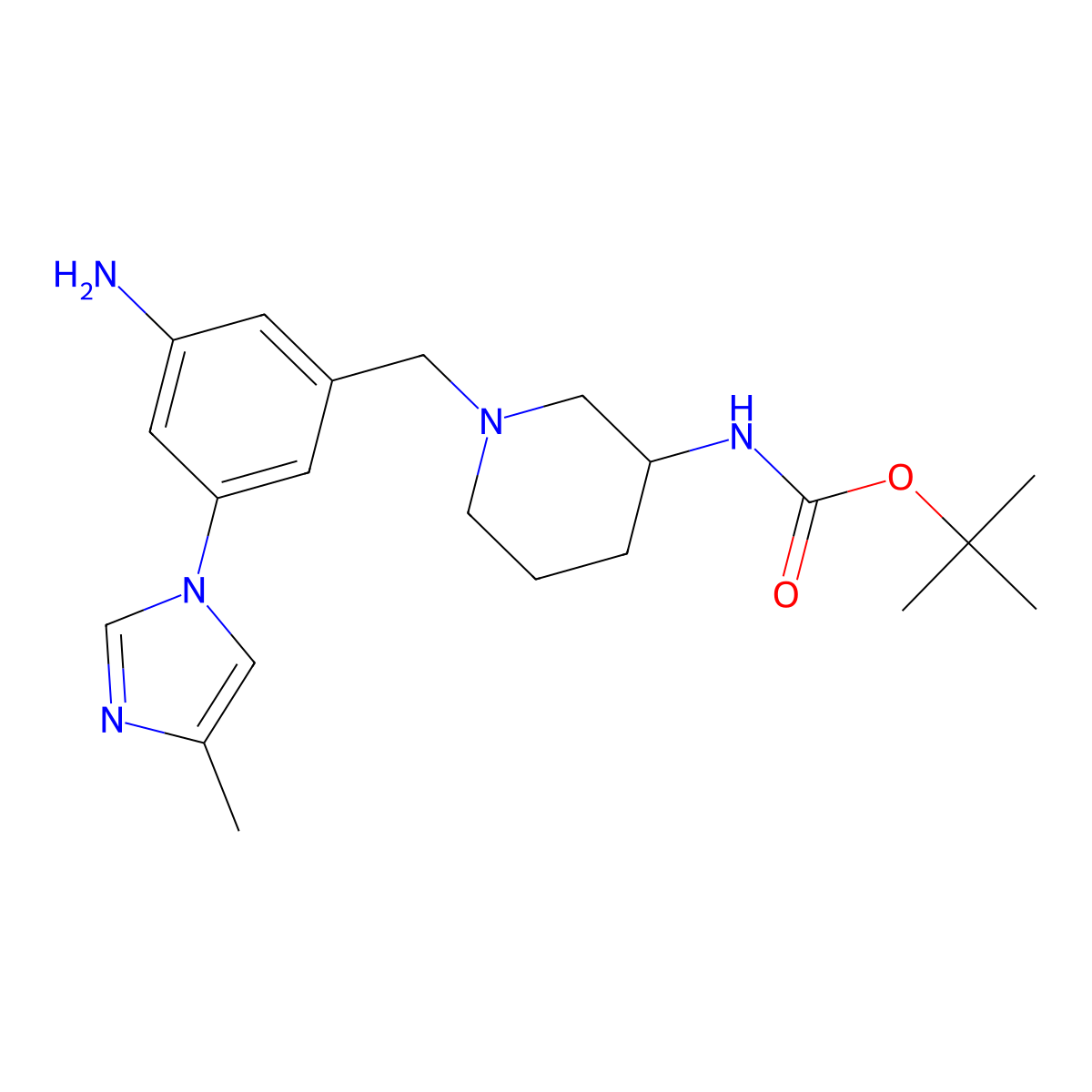 (S)-1-[3-Amino-5-(4-methyl-1-imidazolyl)benzyl]-N-Boc-piperidin-3-amine molecular structure, CAS 2244133-50-2