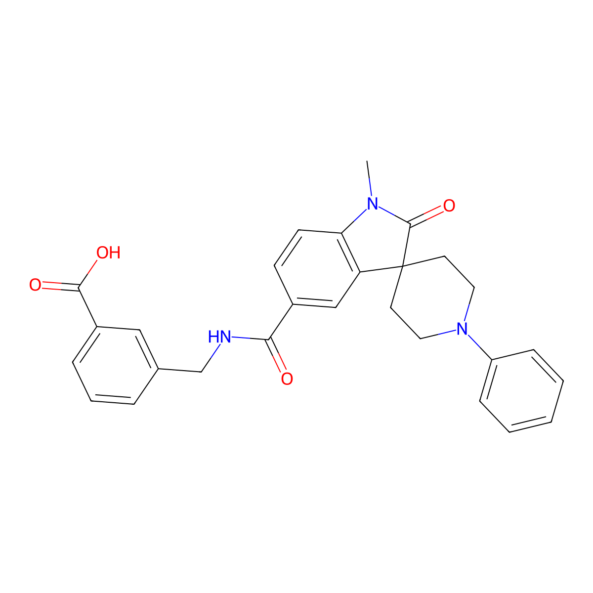 3-({[(1-Methyl-2-oxo-1'-phenyl-1,2-dihydrospiro[indole-3,4'-piperidin]-5-YL)carbonyl]amino}methyl)benzoic acid molecular structure, CAS 2244341-81-7