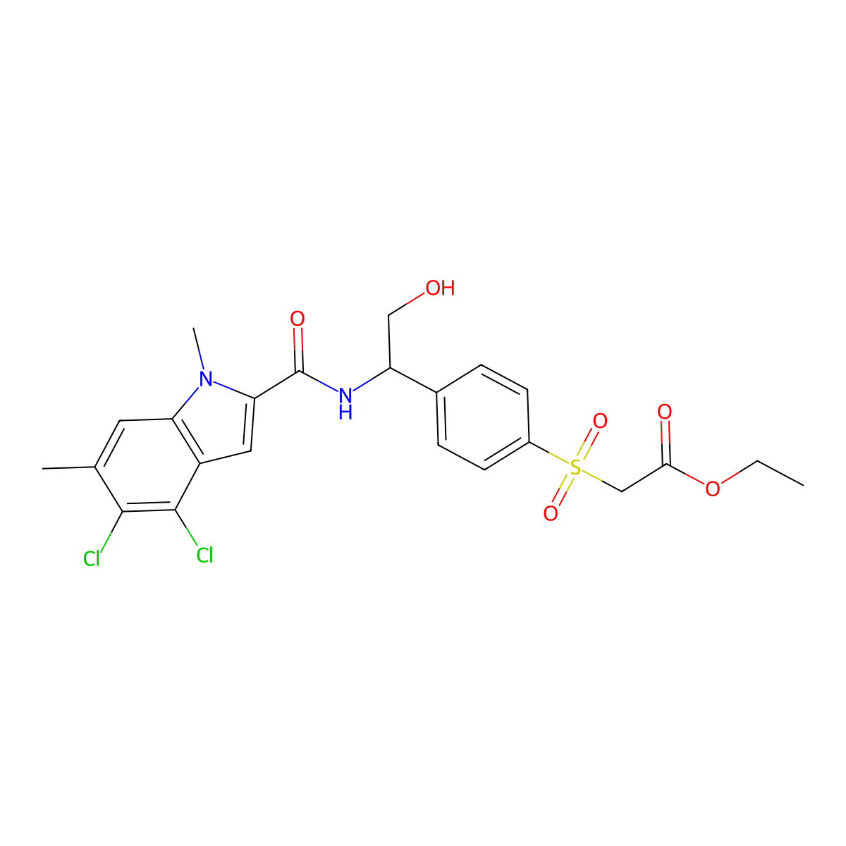 ethyl 2-[4-[(1S)-1-[(4,5-dichloro-1,6-dimethylindole-2-carbonyl)amino]-2-hydroxyethyl]phenyl]sulfonylacetate molecular structure, CAS 2244451-48-5