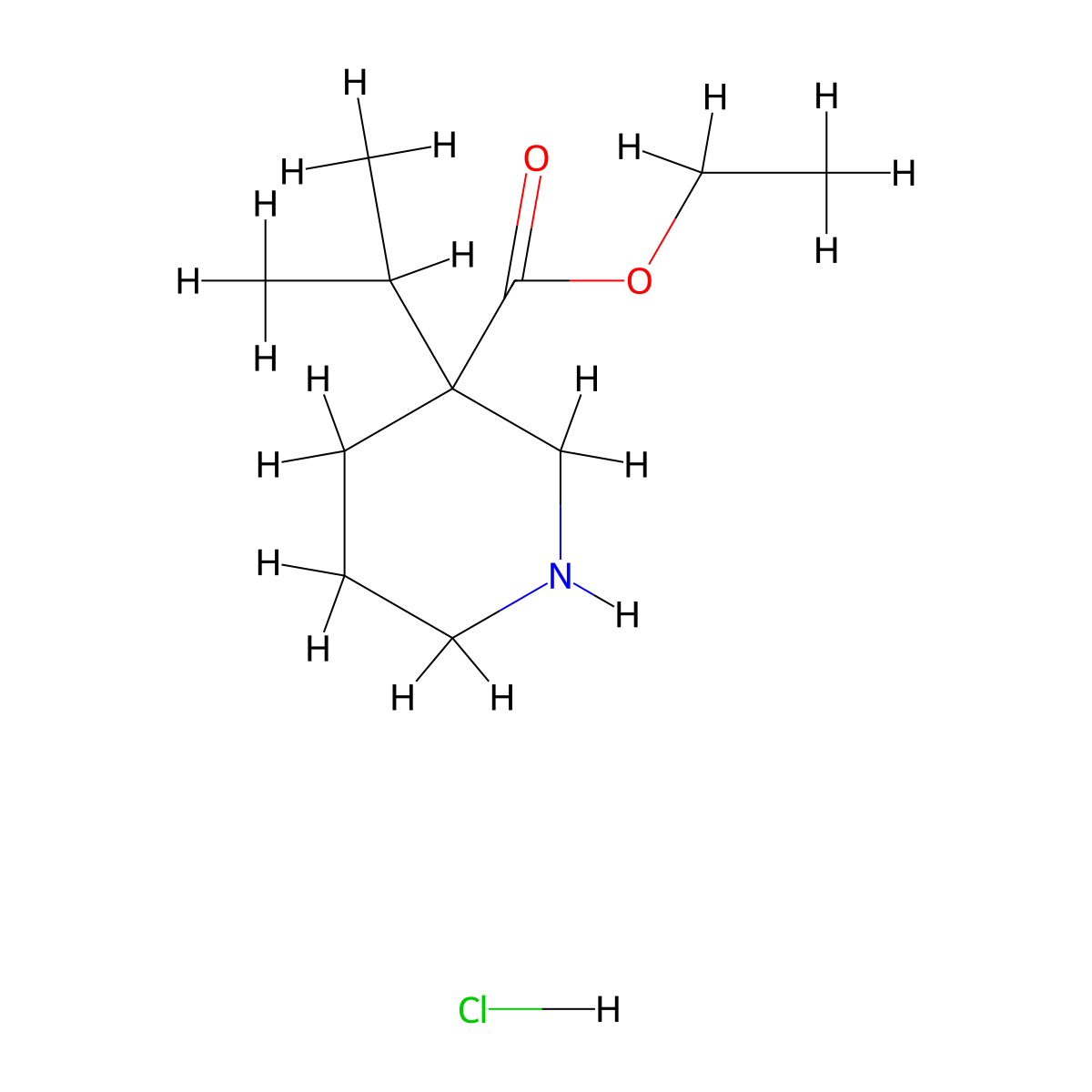 Ethyl 3-(propan-2-yl)piperidine-3-carboxylate hydrochloride molecular structure, CAS 2244461-97-8