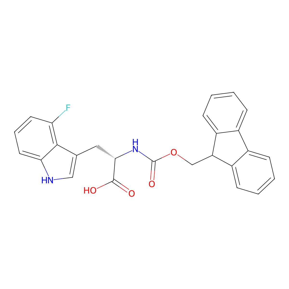 (S)-2-((((9H-Fluoren-9-YL)methoxy)carbonyl)amino)-3-(4-fluoro-1H-indol-3-YL)propanoic acid molecular structure, CAS 2244532-65-6