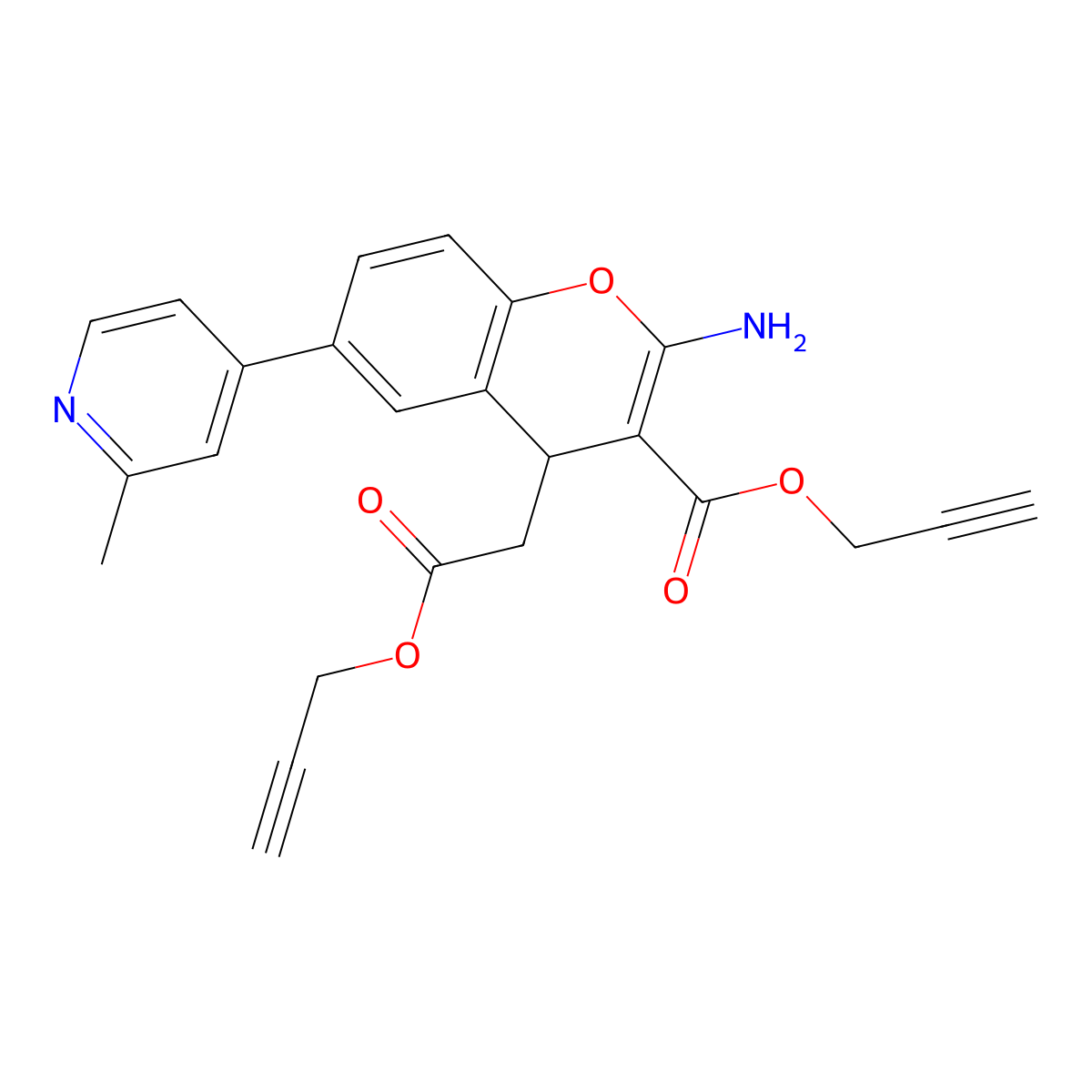 Prop-2-ynyl 2-amino-6-(2-methylpyridin-4-yl)-4-(2-oxo-2-(prop-2-ynyloxy)ethyl)-4H-chromene-3-carboxylate molecular structure, CAS 2244586-41-0