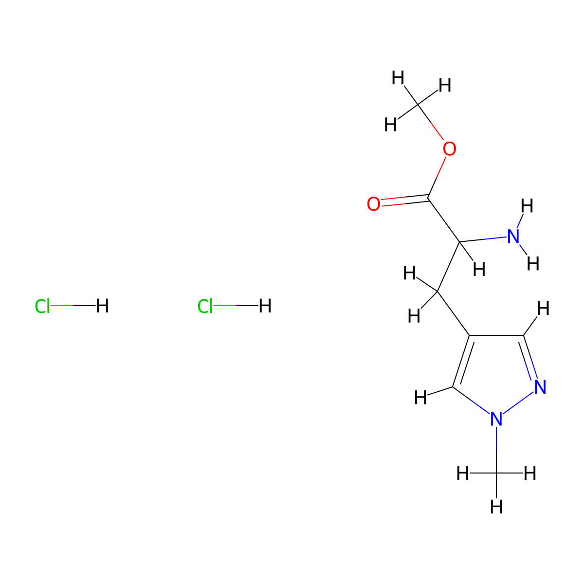 methyl 2-amino-3-(1-methyl-1H-pyrazol-4-yl)propanoate dihydrochloride molecular structure, CAS 2244592-15-0