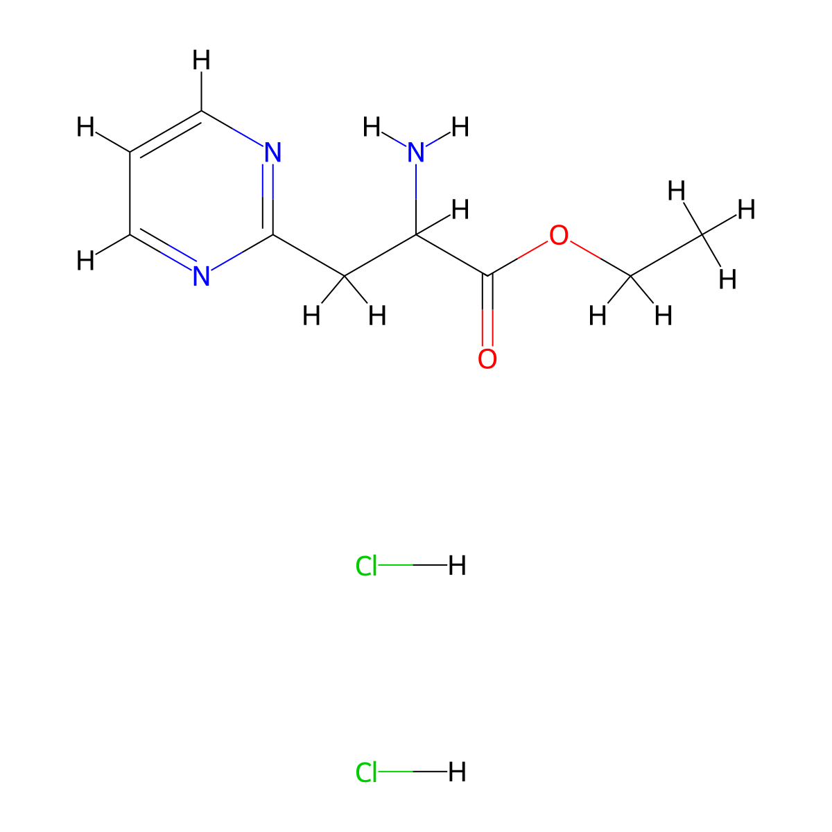 Ethyl 2-amino-3-(pyrimidin-2-yl)propanoate dihydrochloride molecular structure, CAS 2244592-57-0