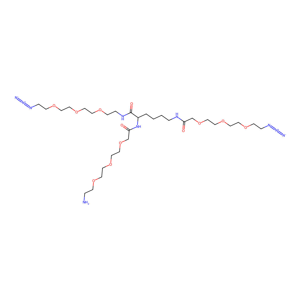 Amine-PEG3-Lys(PEG3-N3)-PEG3-N3 molecular structure, CAS 2244602-35-3