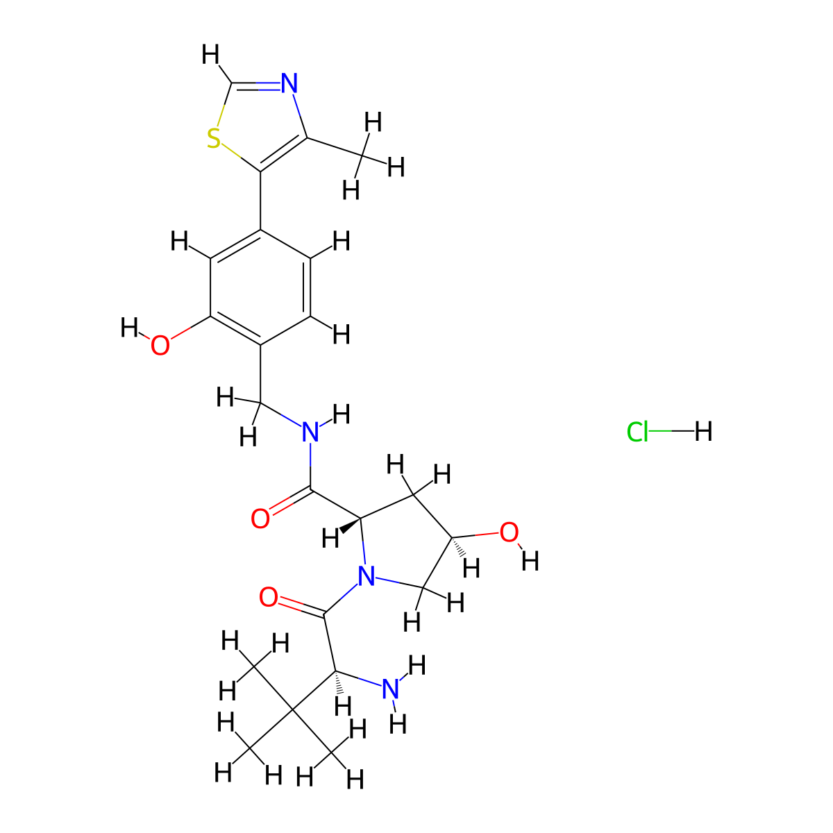 (2S,4R)-1-((S)-2-Amino-3,3-dimethylbutanoyl)-4-hydroxy-N-(2-hydroxy-4-(4-methylthiazol-5-yl)benzyl)pyrrolidine-2-carboxamide hydrochloride molecular structure, CAS 2244684-41-9