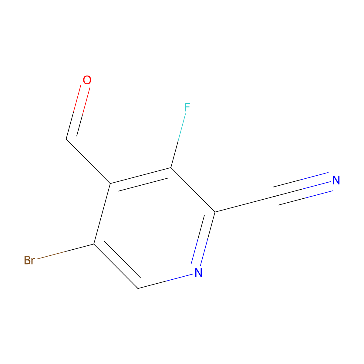 5-Bromo-3-fluoro-4-formylpyridine-2-carbonitrile molecular structure, CAS 2244721-39-7