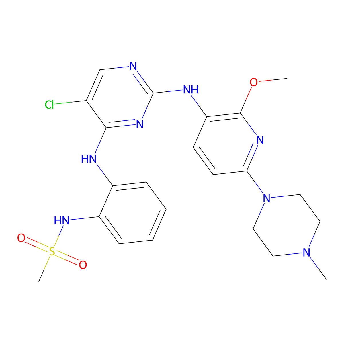 N-(2-((5-Chloro-2-((2-methoxy-6-(4-methylpiperazin-1-yl)pyridin-3-yl)amino)pyrimidin-4-yl)amino)phenyl)methanesulfonamide molecular structure, CAS 2244775-31-1