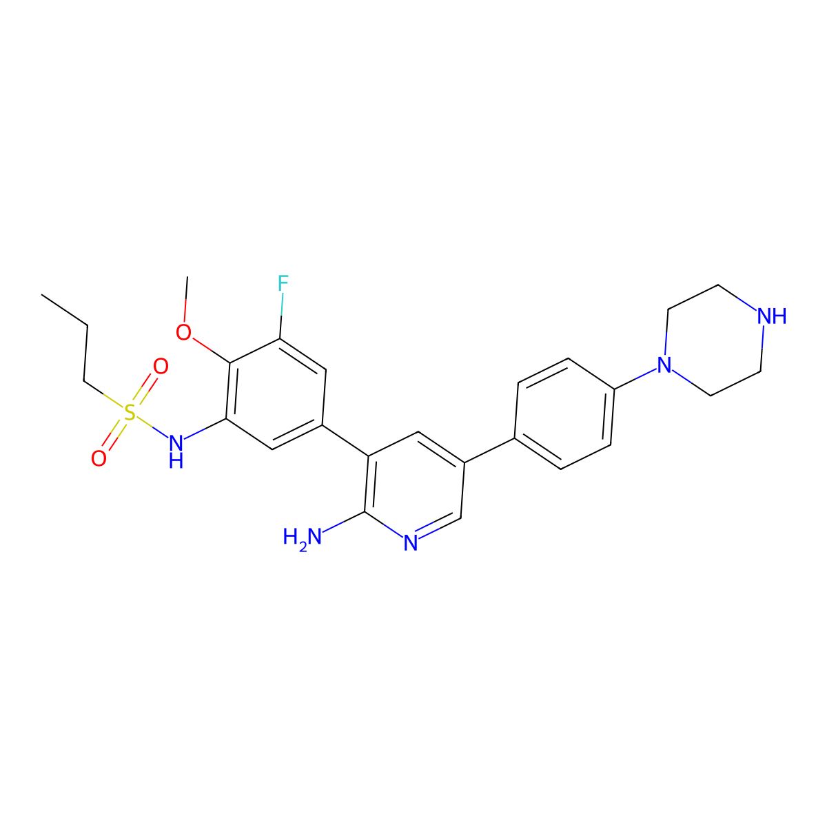 N-(5-(2-Amino-5-(4-(piperazin-1-yl)phenyl)pyridin-3-yl)-3-fluoro-2-methoxyphenyl)propane-1-sulfonamide molecular structure, CAS 2244984-64-1
