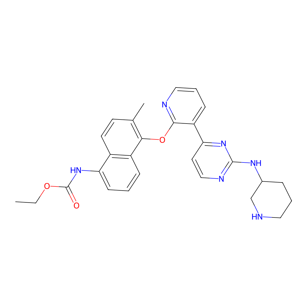 (S)-Ethyl (6-methyl-5-((3-(2-(piperidin-3-ylamino)pyrimidin-4-yl)pyridin-2-yl)oxy)naphthalen-1-yl)carbamate molecular structure, CAS 2245057-57-0
