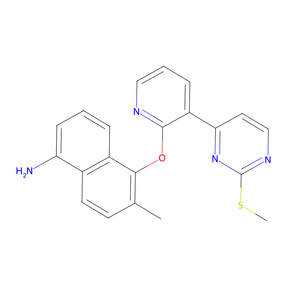 6-Methyl-5-((3-(2-(methylthio)pyrimidin-4-yl)pyridin-2-yl)oxy)naphthalen-1-amine molecular structure, CAS 2245062-49-9