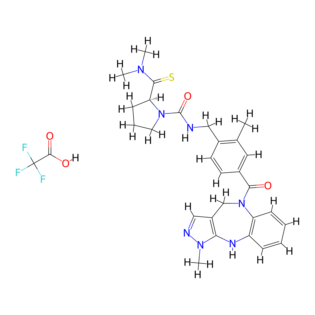 (S)-2-(Dimethylcarbamothioyl)-N-(2-methyl-4-(1-methyl-1,4,5,10-tetrahydrobenzo[b]pyrazolo[3,4-e][1,4]diazepine-5-carbonyl)benzyl)pyrrolidine-1-carboxamide 2,2,2-trifluoroacetate molecular structure, CAS 2245072-21-1