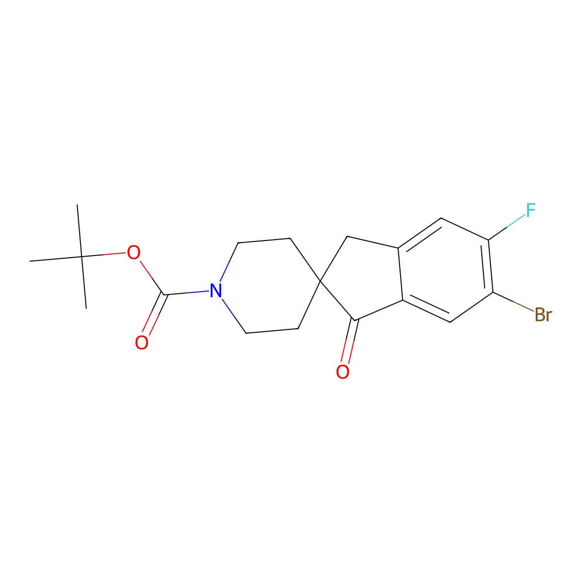 Tert-butyl 6-bromo-5-fluoro-1-oxo-spiro[indane-2,4'-piperidine]-1'-carboxylate molecular structure, CAS 2245084-46-0