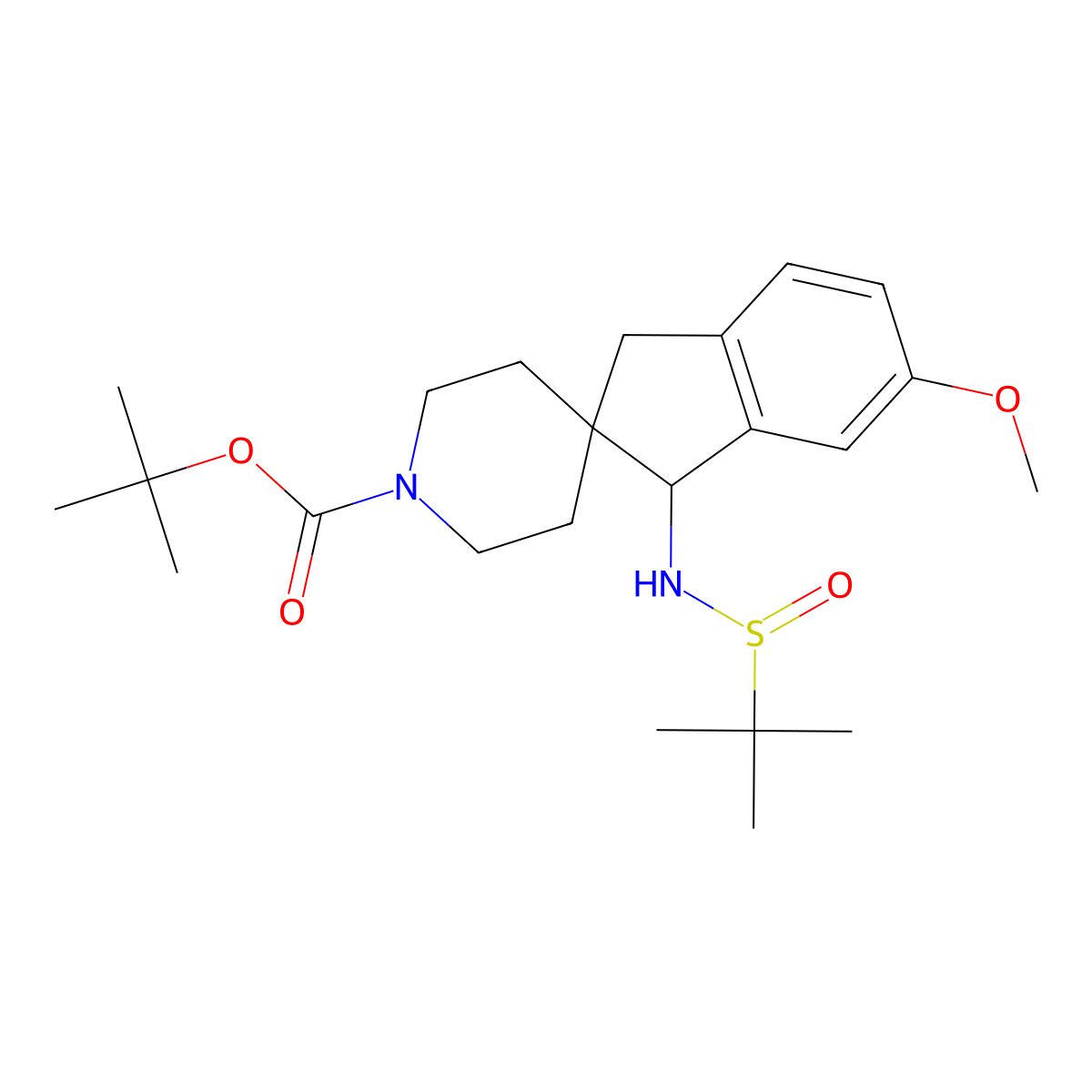 tert-Butyl (S)-1-(((R)-tert-butylsulfinyl)amino)-6-methoxy-1,3-dihydrospiro[indene-2,4'-piperidine]-1'-carboxylate molecular structure, CAS 2245085-54-3