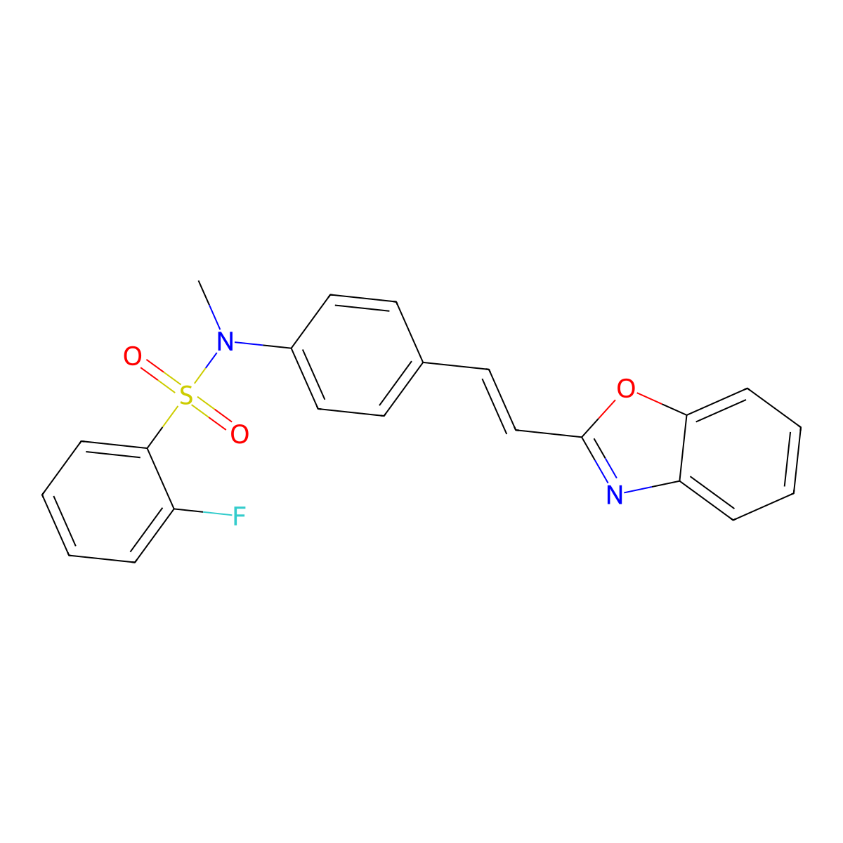 N-{4-[2-(1,3-benzoxazol-2-yl)ethenyl]phenyl}-2-fluoro-N-methylbenzene-1-sulfonamide molecular structure, CAS 2245106-21-0
