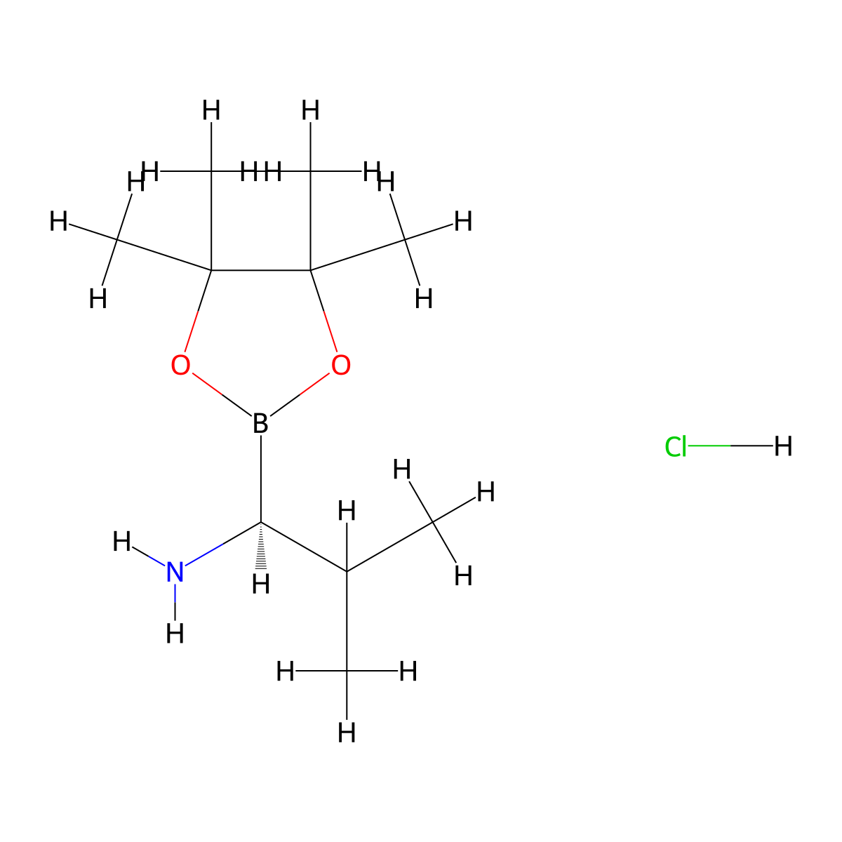 (1S)-2-methyl-1-(4,4,5,5-tetramethyl-1,3,2-dioxaborolan-2-yl)propan-1-amine hydrochloride molecular structure, CAS 2245110-29-4