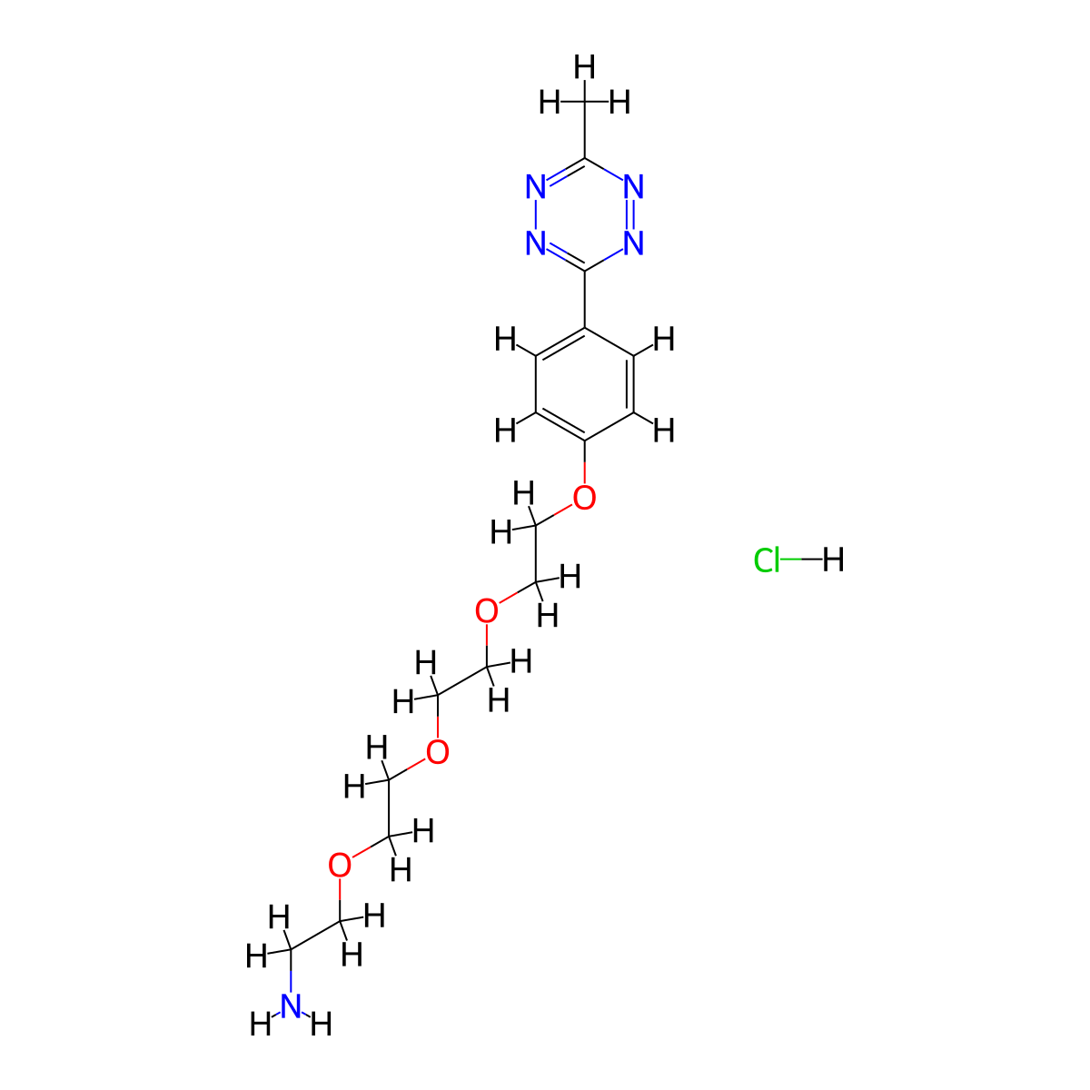 2-(2-(2-(2-(4-(6-Methyl-1,2,4,5-tetrazin-3-yl)phenoxy)ethoxy)ethoxy)ethoxy)ethanamine hydrochloride molecular structure, CAS 2245150-18-7