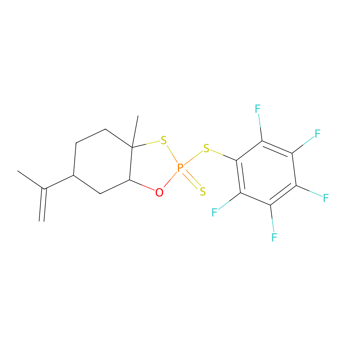 (2R,3aR,6S,7aR)-3a-Methyl-2-((perfluorophenyl)thio)-6-(prop-1-en-2-yl)hexahydrobenzo[d][1,3,2]oxathiaphosphole 2-sulfide molecular structure, CAS 2245335-71-9