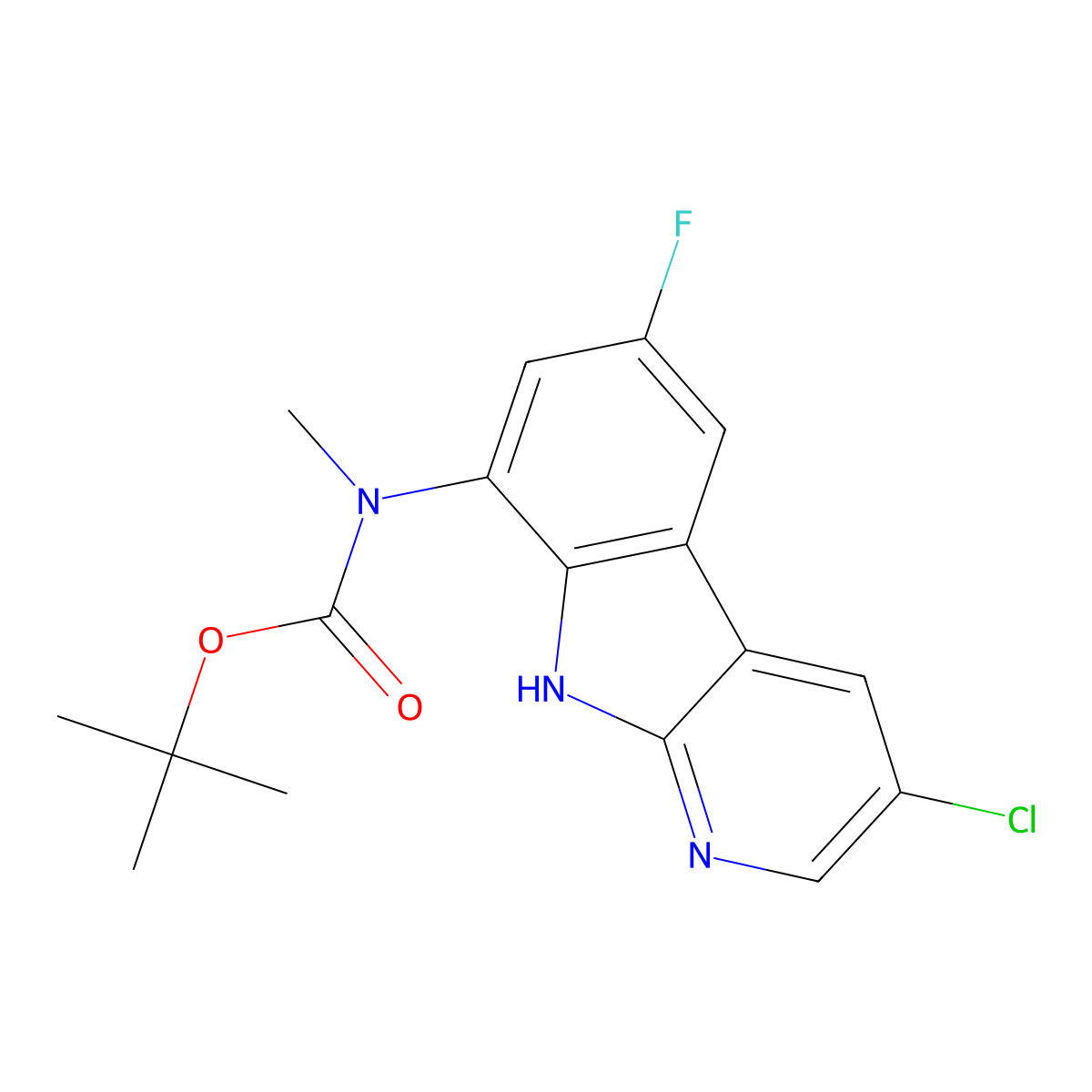 tert-Butyl (3-chloro-6-fluoro-9H-pyrido[2,3-b]indol-8-yl)(methyl)carbamate molecular structure, CAS 2245358-13-6